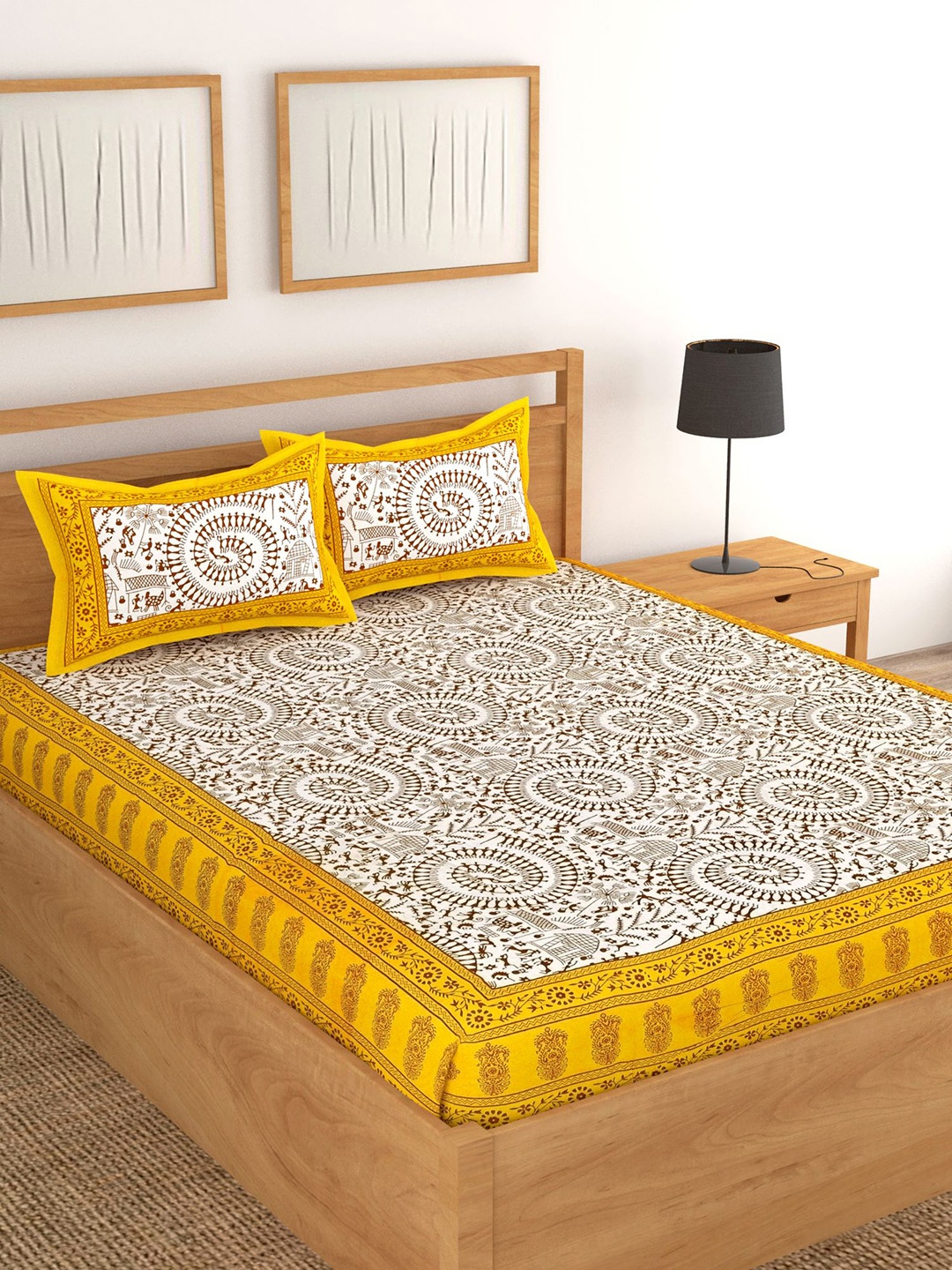 Lali Prints Jaipuri Yellow Printed Cotton 130 TC Queen Bedsheet with 2 Pillow Covers
Lali Prints Jaipuri Yellow Printed Cotton 130 TC Queen Bedsheet with 2 Pillow Covers