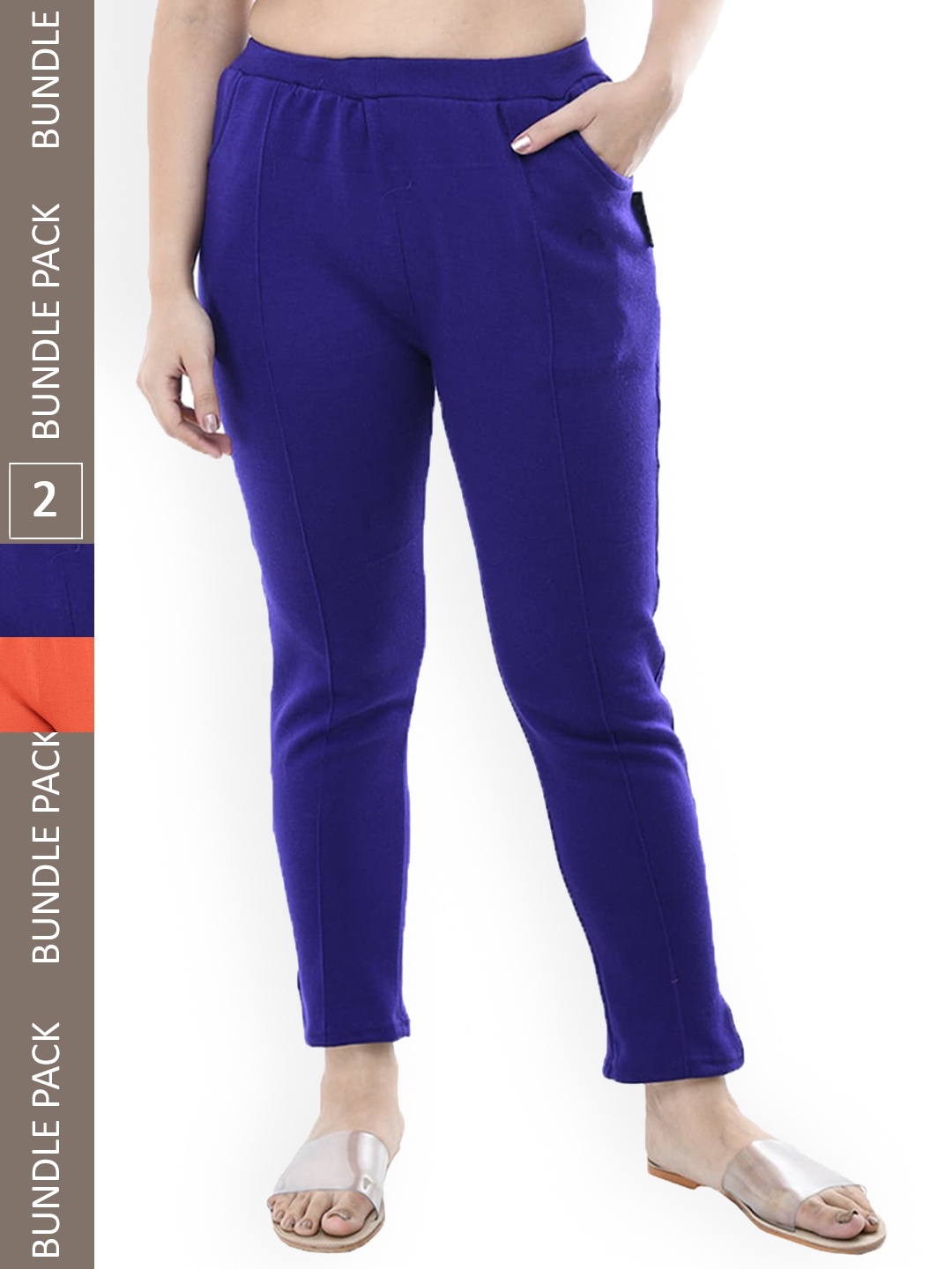 IndiWeaves Women Pack Of 2 Relaxed Fit High-Rise Trousers, Blue