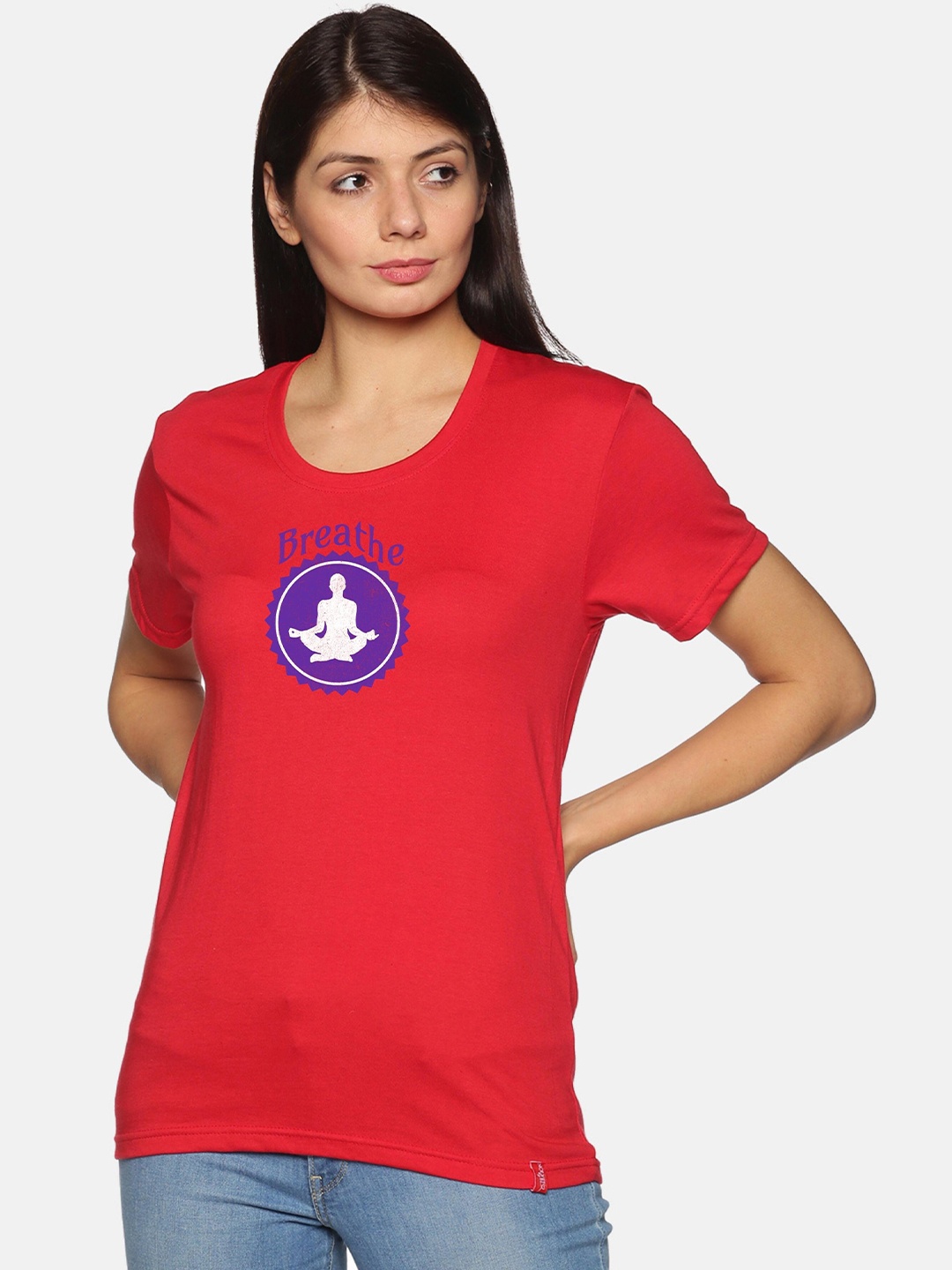 NOT YET by us Typography Printed Casual Cotton T-shirt, Maroon