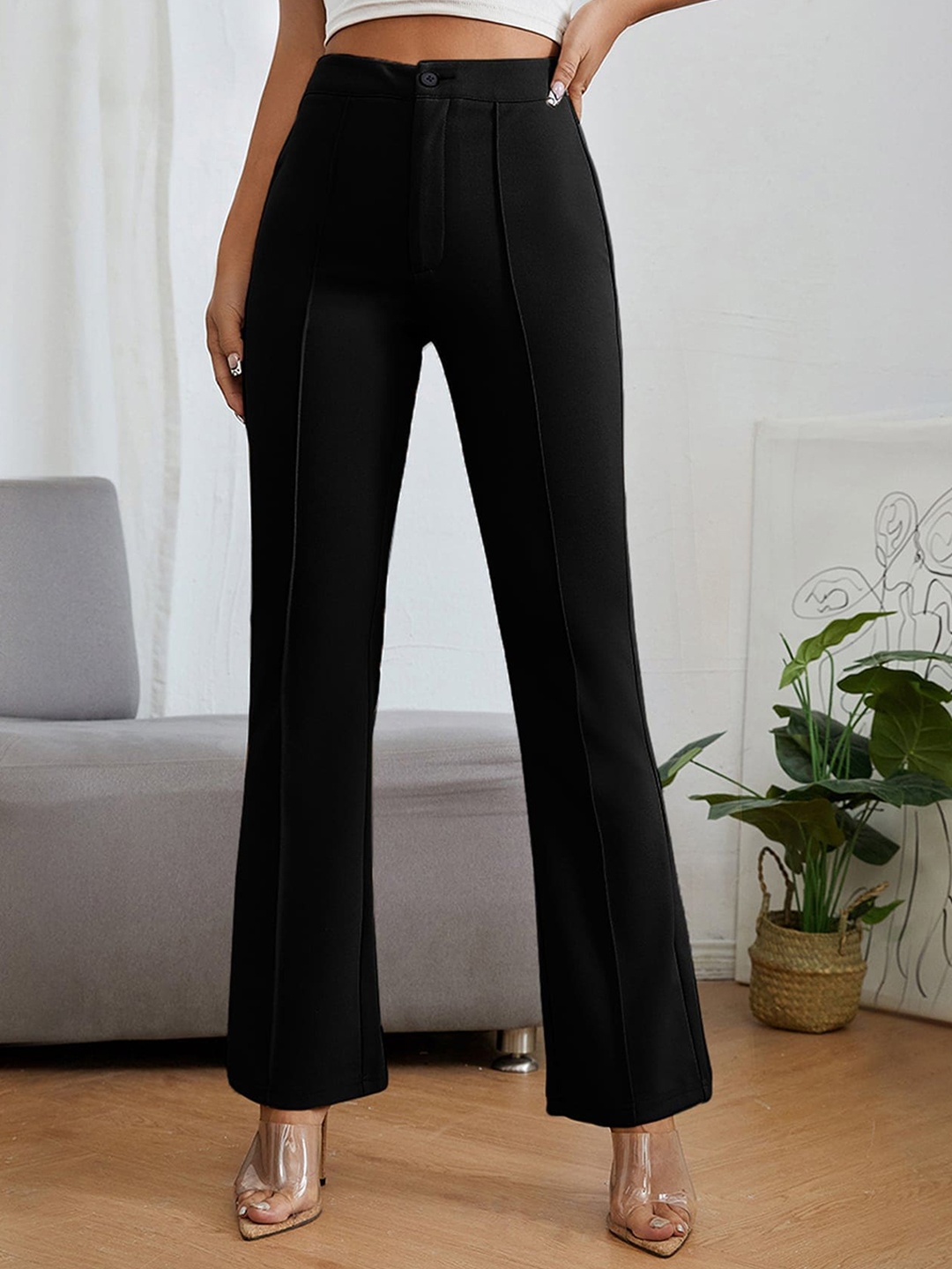 SHEETAL Associates Women Black Norma Straight Fit High-Rise Easy Wash Parallel Trousers
SHEETAL Associates Women Black Norma Straight Fit High-Rise Easy Wash Parallel Trousers