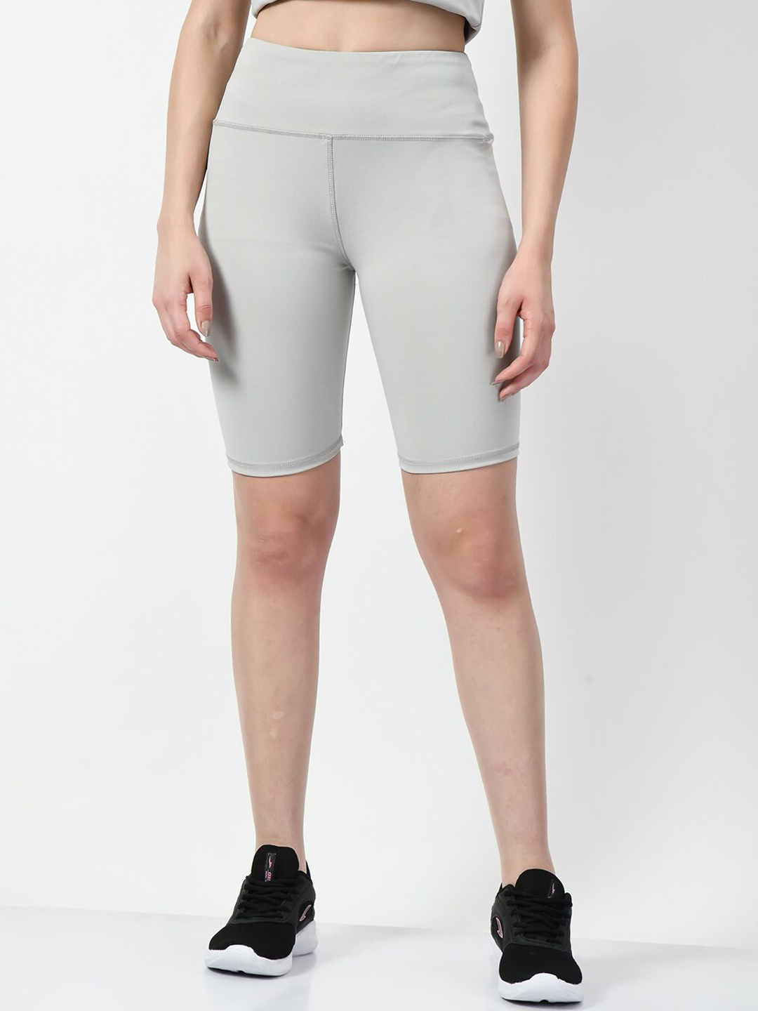 Lebami Women Skinny Fit High-Rise Running Sports Shorts, Grey