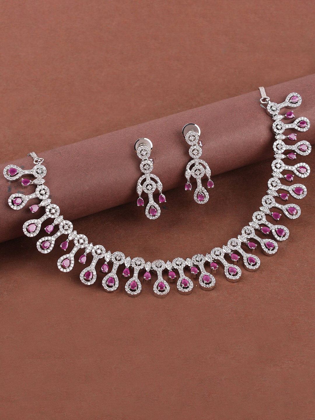 Mirana Rhodium-Plated American Diamond Studded Millie Necklace With Earrings, Silver
Mirana Rhodium-Plated American Diamond Studded Millie Necklace With Earrings, Silver