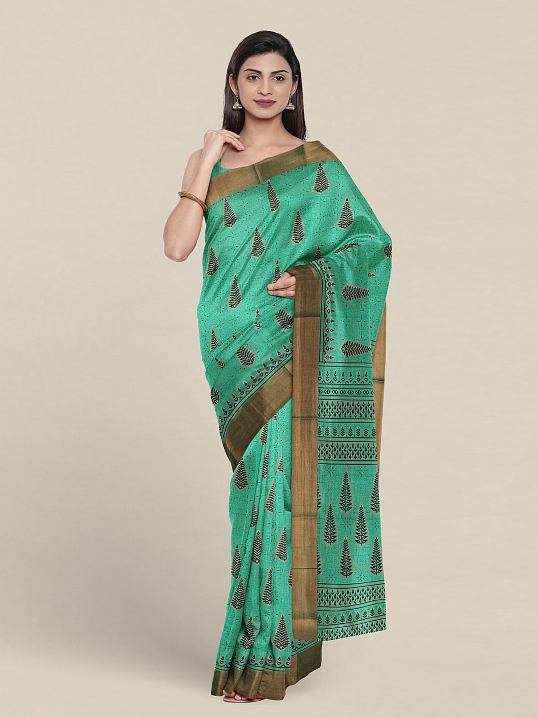 Pothys Floral Printed Pure Cotton Saree, Green