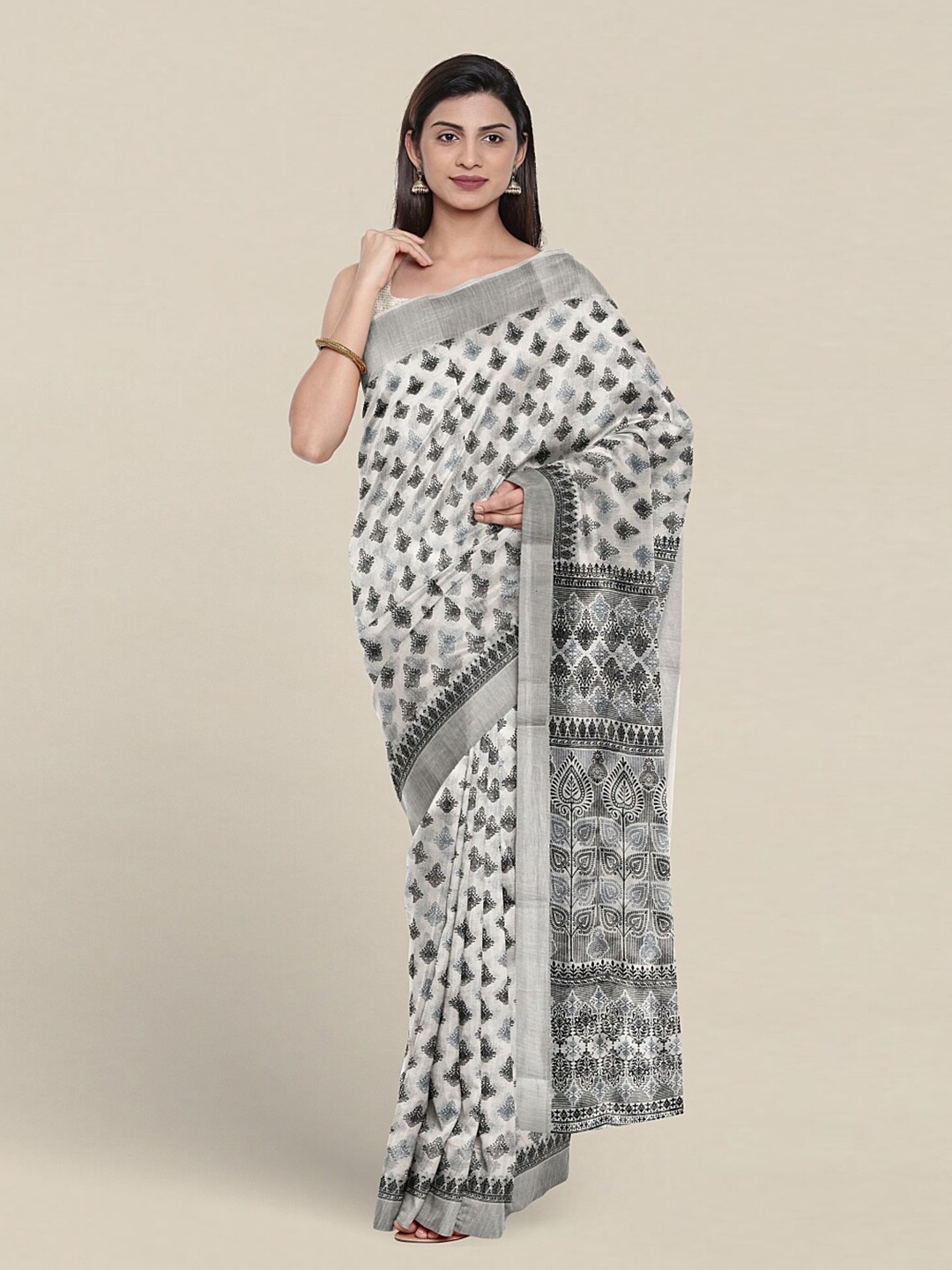 Pothys Ethnic Motifs Printed Pure Cotton Saree, White