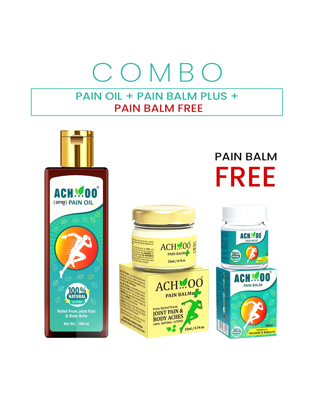 Achoo Pain Oil & Pain Balm Plus With FREE Pain Balm - 122ml + 10ml, Green
Achoo Pain Oil & Pain Balm Plus With FREE Pain Balm - 122ml + 10ml, Green