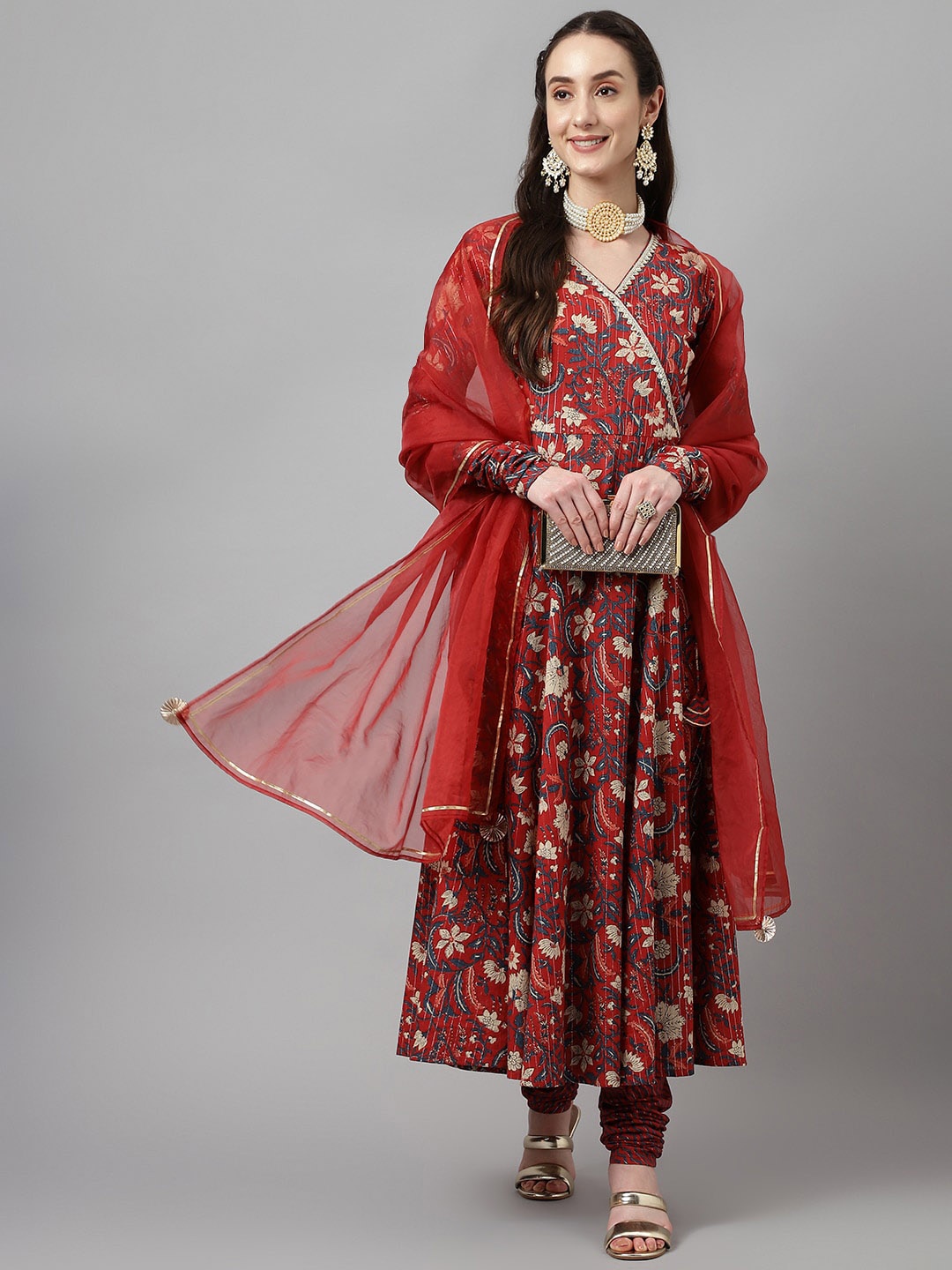 FIORRA Floral Printed Angrakha Gotta Patti Pure Cotton Kurta with Churidar & With Dupatta, Red
FIORRA Floral Printed Angrakha Gotta Patti Pure Cotton Kurta with Churidar & With Dupatta, Red