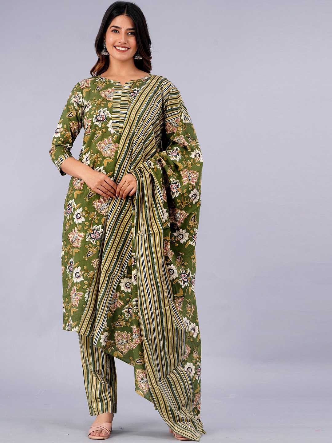 KALINI Ethnic Motifs Printed Pure Cotton Kurta With Trousers & With Dupatta, Green
KALINI Ethnic Motifs Printed Pure Cotton Kurta With Trousers & With Dupatta, Green