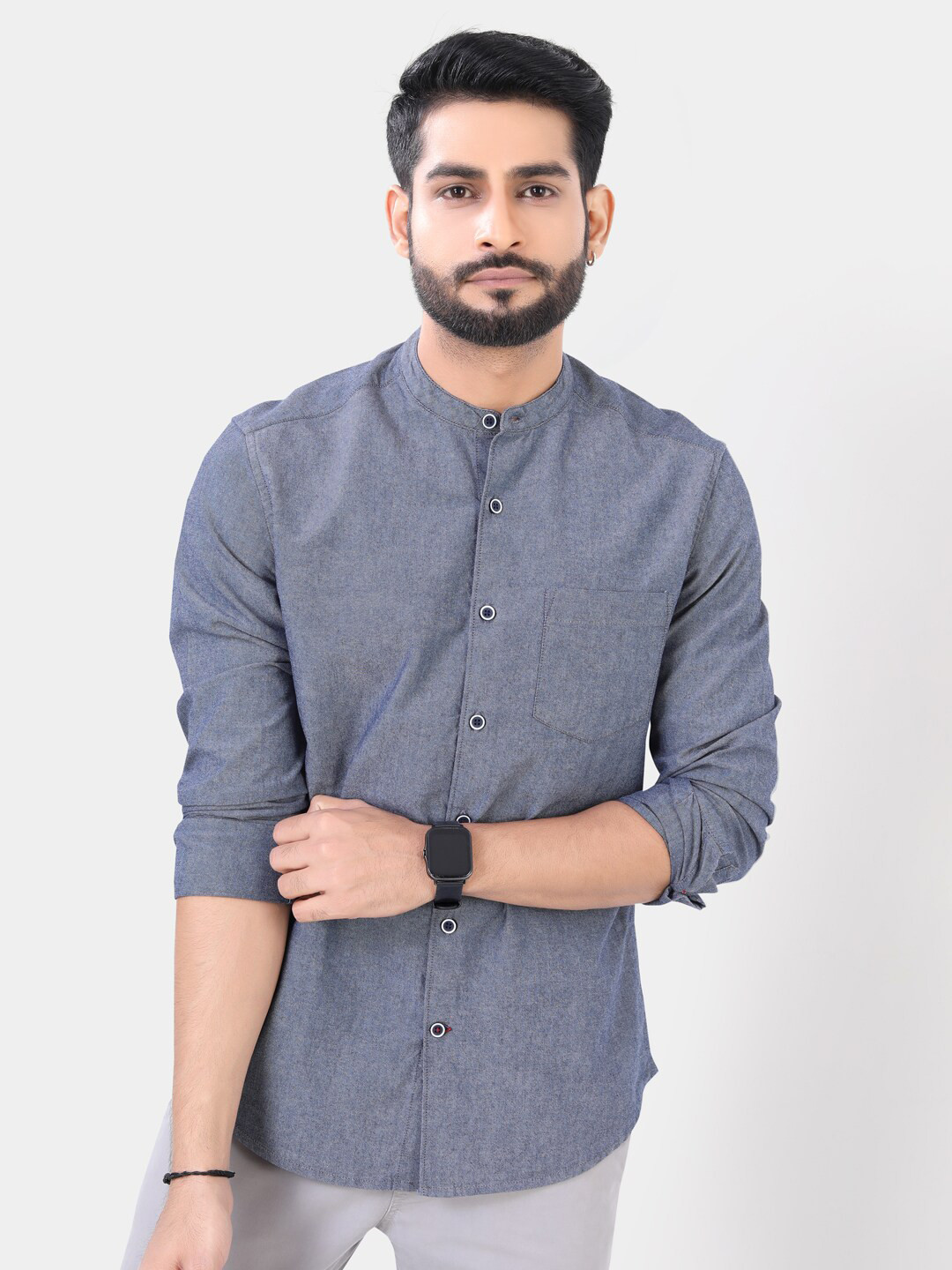 VASTRADO Band Collar Chambray Cotton Casual Shirt, Blue
VASTRADO Band Collar Chambray Cotton Casual Shirt, Blue