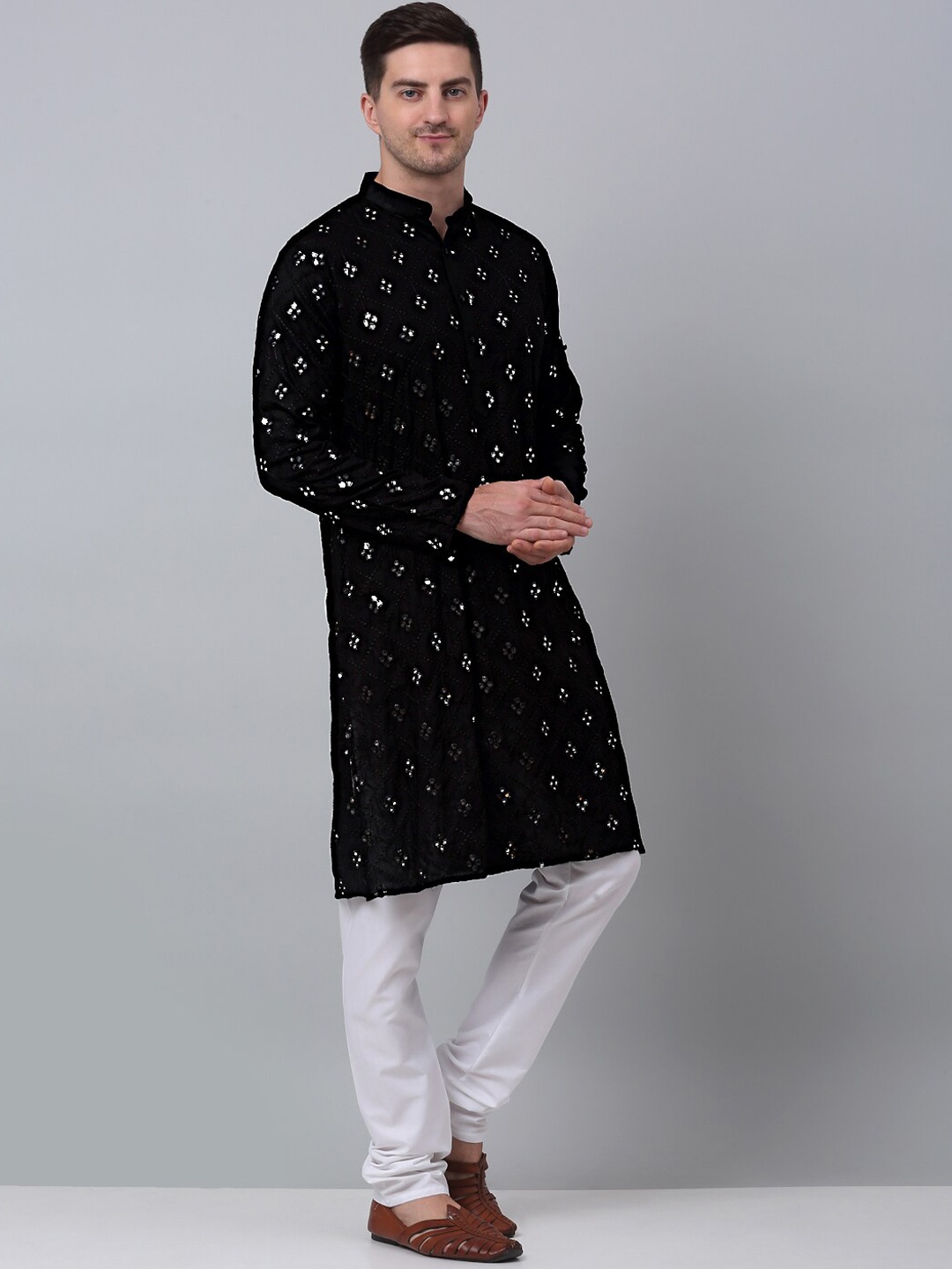 Jompers Geometric Embroidered Mirror Work Embellished Pure Cotton Kurta With Churidar, Black
Jompers Geometric Embroidered Mirror Work Embellished Pure Cotton Kurta With Churidar, Black