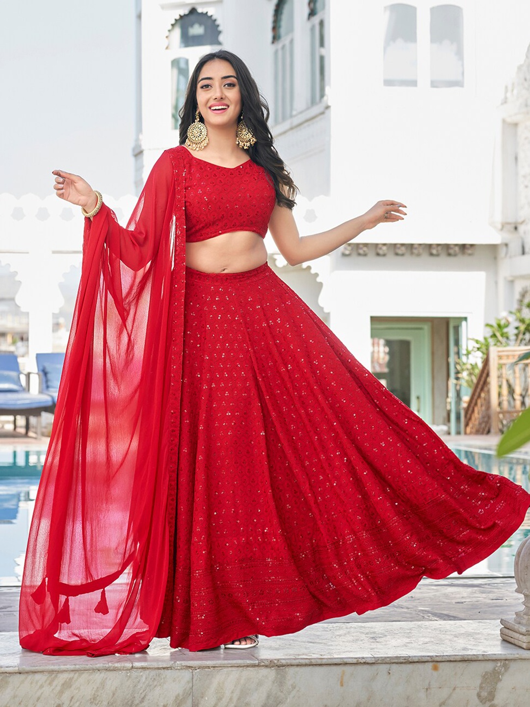 Vidraa Western Store Embellished Sequinned Ready to Wear Lehenga & Blouse With Dupatta, Red
Vidraa Western Store Embellished Sequinned Ready to Wear Lehenga & Blouse With Dupatta, Red