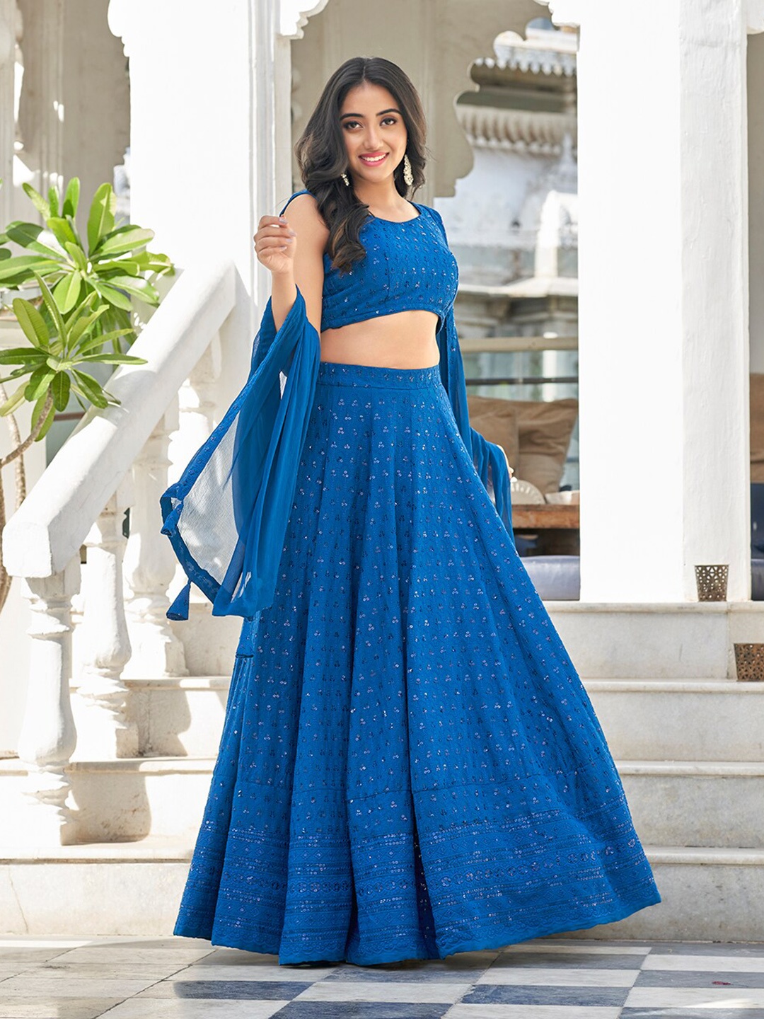 Vidraa Western Store Embroidered Sequinned Ready to Wear Lehenga & Blouse & Dupatta, Blue
Vidraa Western Store Embroidered Sequinned Ready to Wear Lehenga & Blouse & Dupatta, Blue