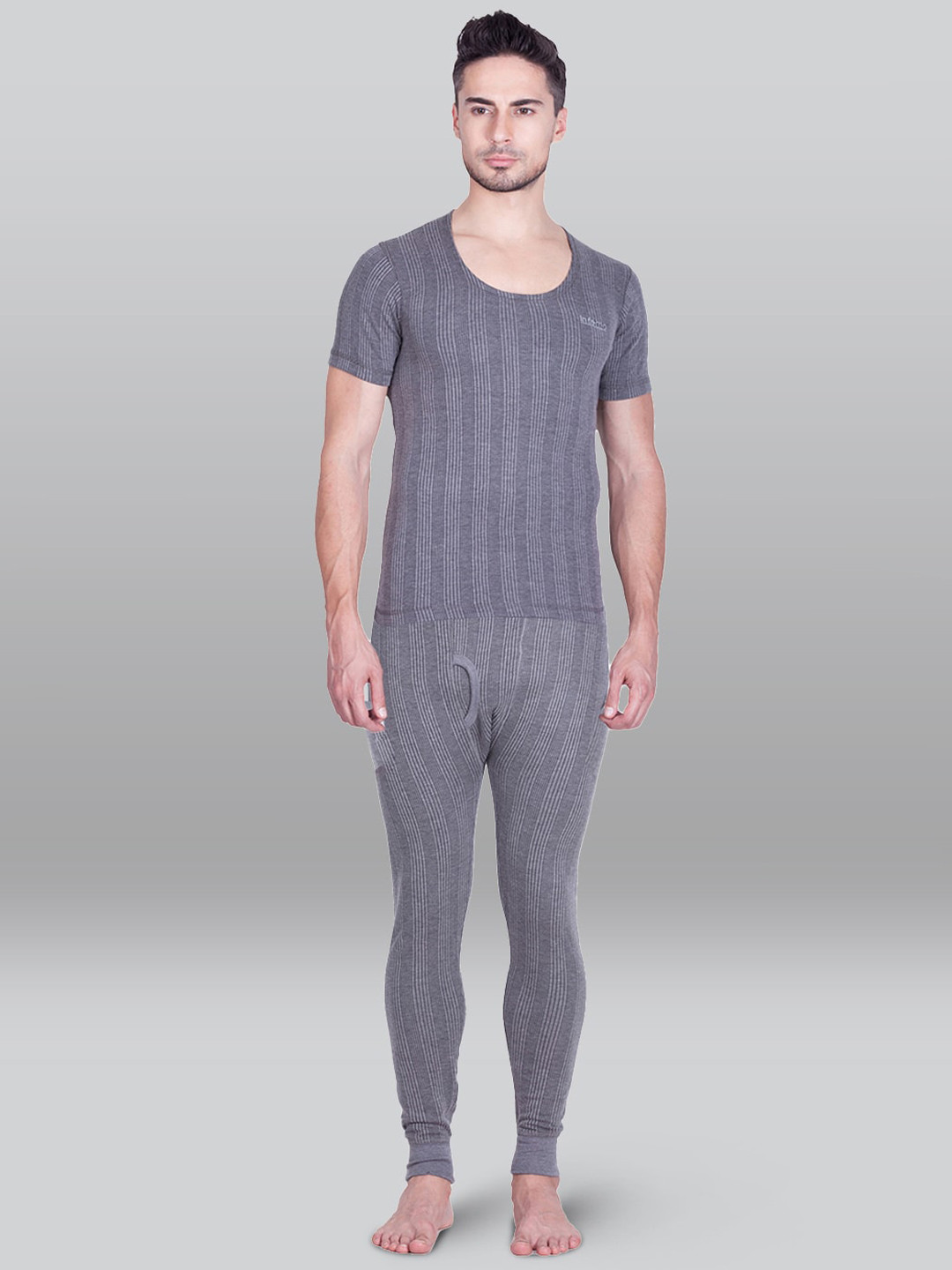 INFERNO Men Ribbed Cotton Thermal T-Shirt & Trousers, Grey 
INFERNO Men Ribbed Cotton Thermal T-Shirt & Trousers, Grey