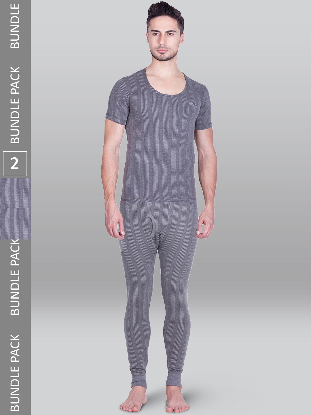 INFERNO Pack Of 2 Striped Round-Neck Thermal Set, Grey
