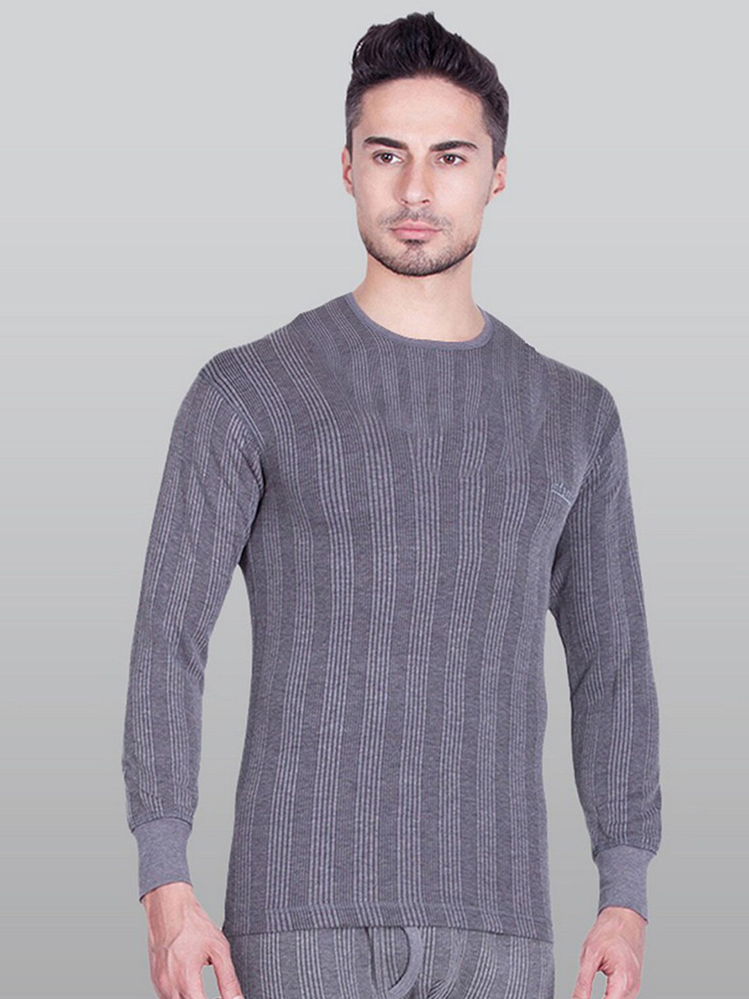 INFERNO Men Striped Ribbed Thermal Top, Grey 
INFERNO Men Striped Ribbed Thermal Top, Grey