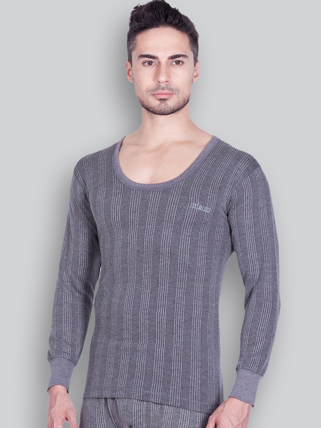 INFERNO Men Ribbed Cotton Thermal Tops, Grey