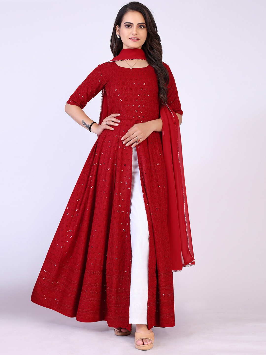 Vidraa Western Store Women Embroidered Regular Kurta with Palazzos & Dupatta, Maroon
Vidraa Western Store Women Embroidered Regular Kurta with Palazzos & Dupatta, Maroon