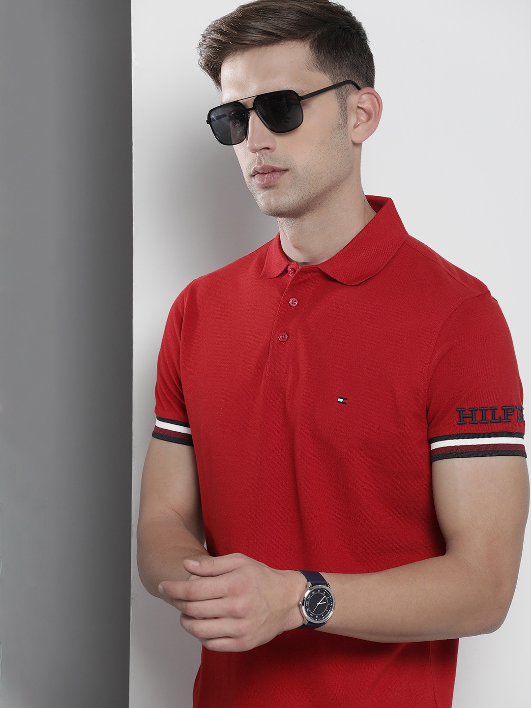 Tommy Hilfiger Brand Logo Embroidered Polo Collar Pure Cotton Slim Fit T-shirt, Red
Tommy Hilfiger Brand Logo Embroidered Polo Collar Pure Cotton Slim Fit T-shirt, Red