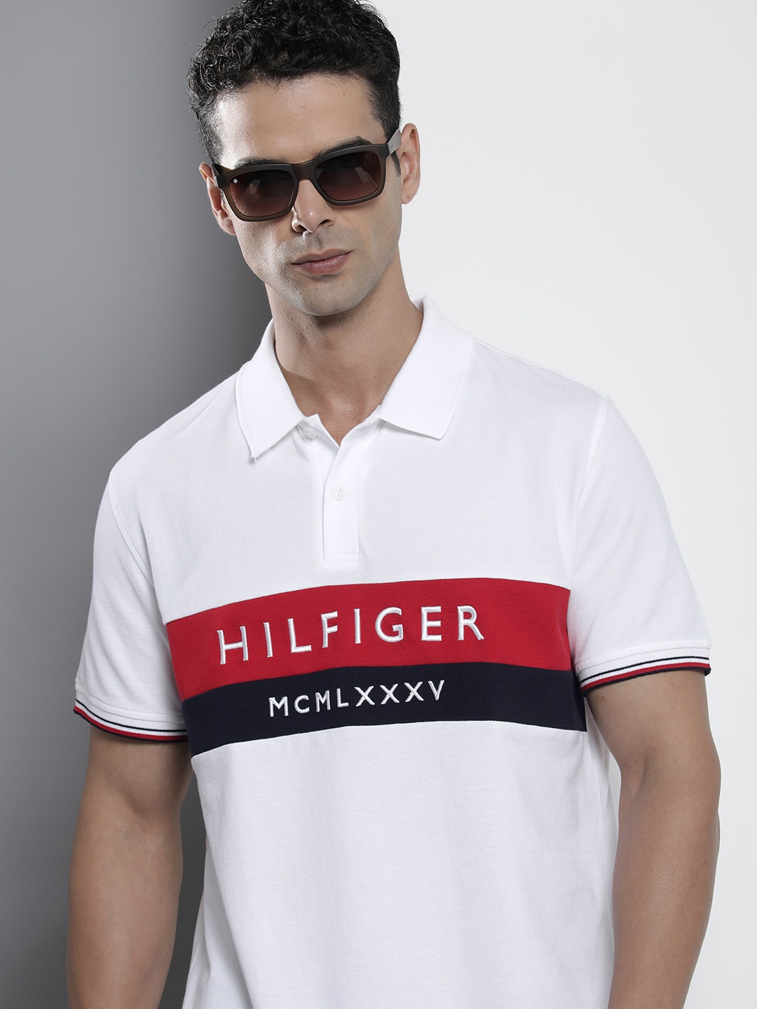 Tommy Hilfiger Brand Logo Embroidered Colourblocked Polo Collar Pure Cotton T-shirt, White
Tommy Hilfiger Brand Logo Embroidered Colourblocked Polo Collar Pure Cotton T-shirt, White