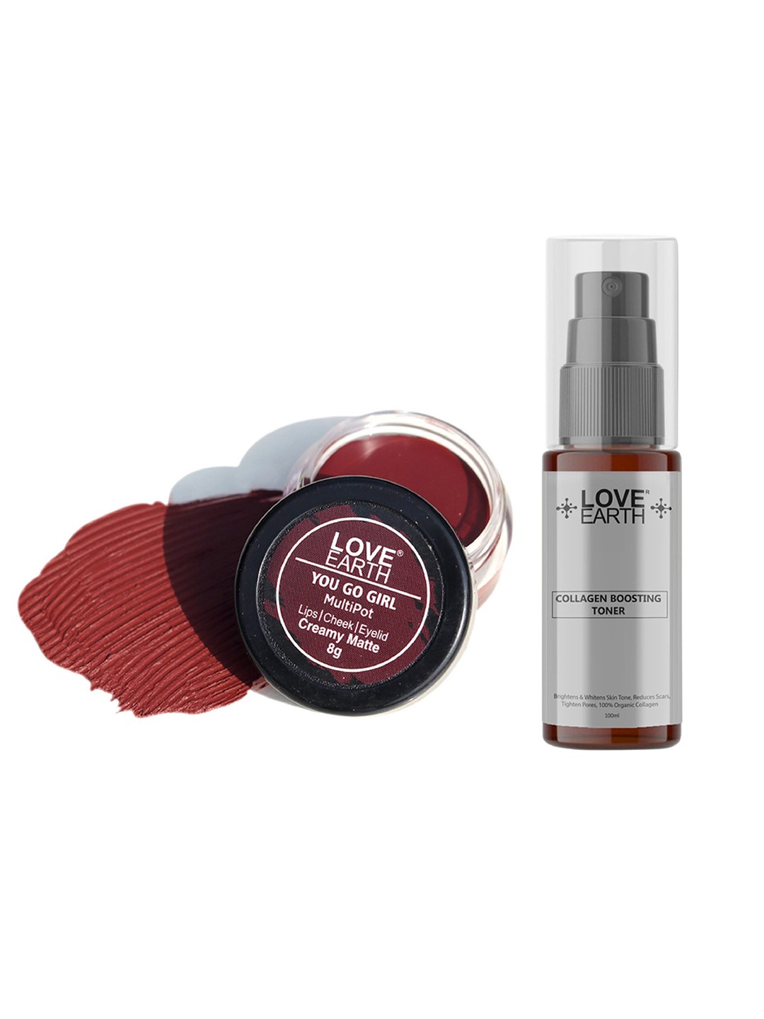 LOVE EARTH Multipot Lip-Cheek-Eyelid Tint 8g & Collagen Boosting Toner 100ml, Maroon
LOVE EARTH Multipot Lip-Cheek-Eyelid Tint 8g & Collagen Boosting Toner 100ml, Maroon