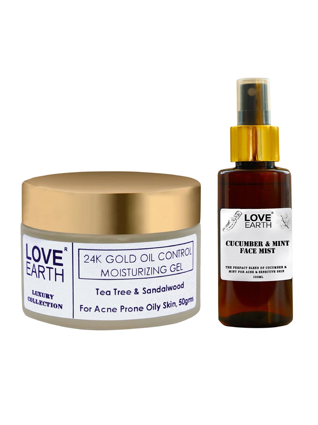 LOVE EARTH Set of Cucumber & Mint Face Mist Toner 100 ml + 24K Gold Moisturizing Gel 50 g, Brown
LOVE EARTH Set of Cucumber & Mint Face Mist Toner 100 ml + 24K Gold Moisturizing Gel 50 g, Brown