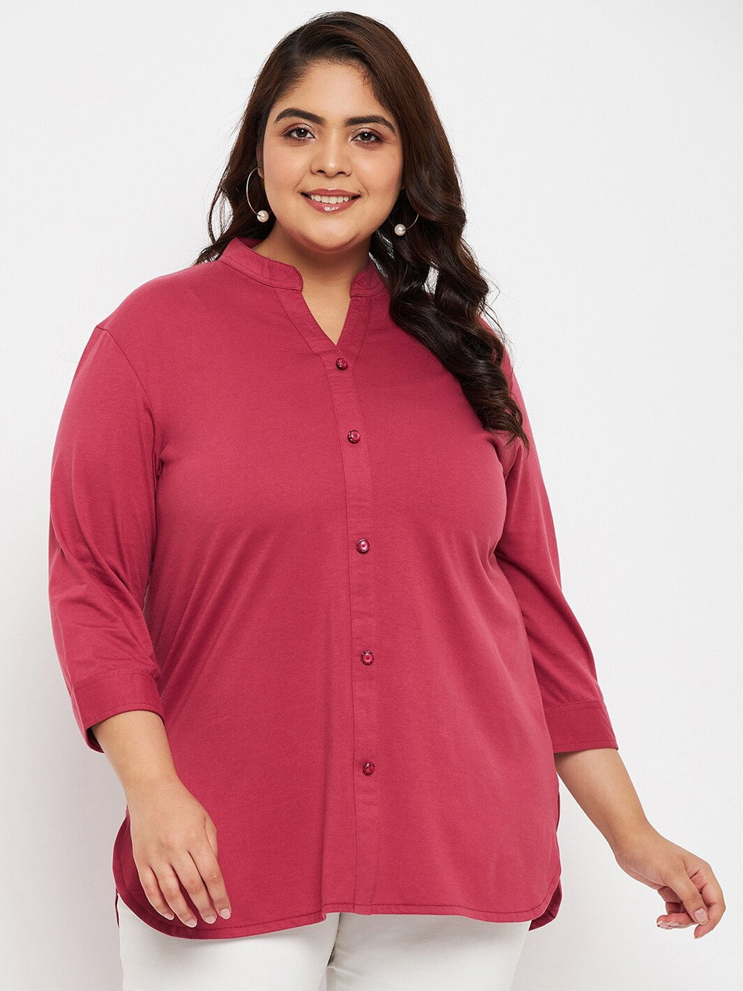 Adobe Plus Size Mandarin Collar Shirt Style Top, Pink 
Adobe Plus Size Mandarin Collar Shirt Style Top, Pink