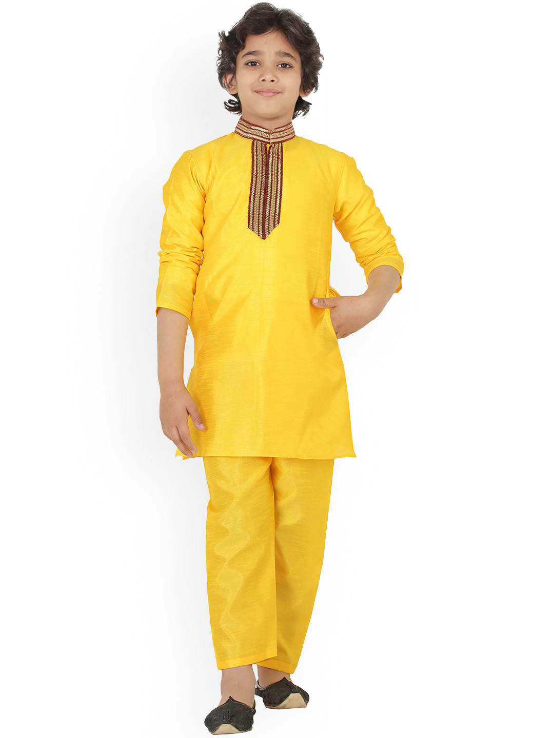 BAESD Boys Band Collar Long Sleeves Thread Work Detailed Dupion Silk Kurta with Pyjamas, Yellow
BAESD Boys Band Collar Long Sleeves Thread Work Detailed Dupion Silk Kurta with Pyjamas, Yellow