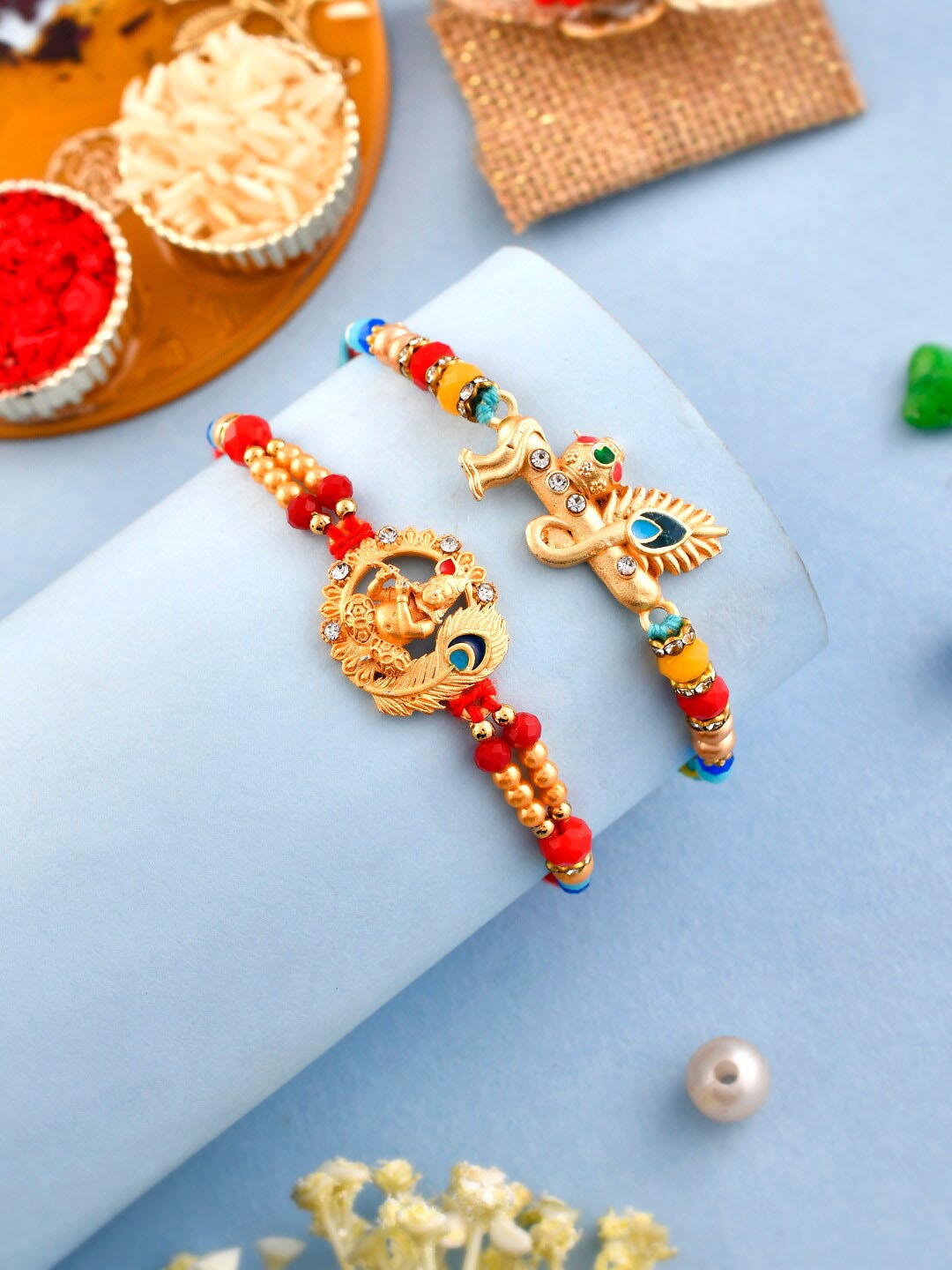 Aapno Rajasthan Unisex Set Of 2 Stone-Studded & Beaded Rakhi With Roli Rice & Card, Red
Aapno Rajasthan Unisex Set Of 2 Stone-Studded & Beaded Rakhi With Roli Rice & Card, Red