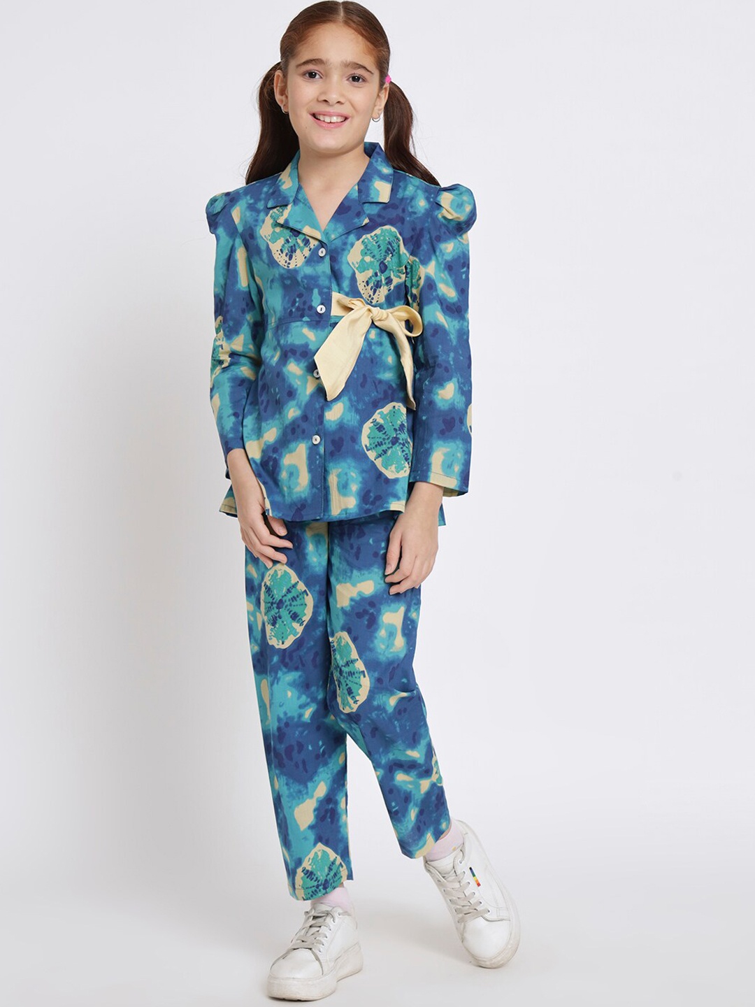 Readiprint Fashions Girls Printed Pure Cotton Shirt With Palazzos, Blue
