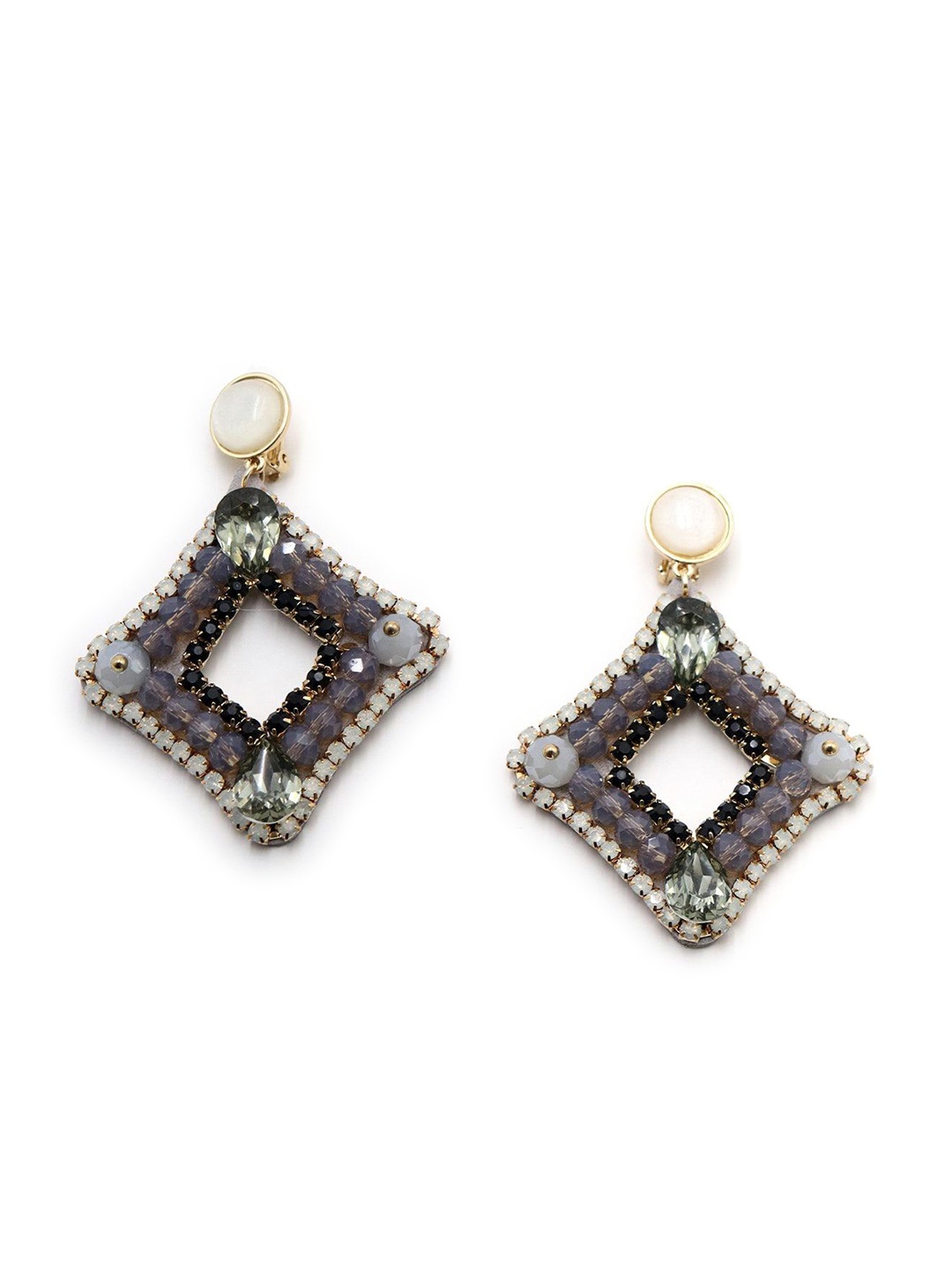 ODETTE Beaded Geometric Shape Drop Earrings, Purple