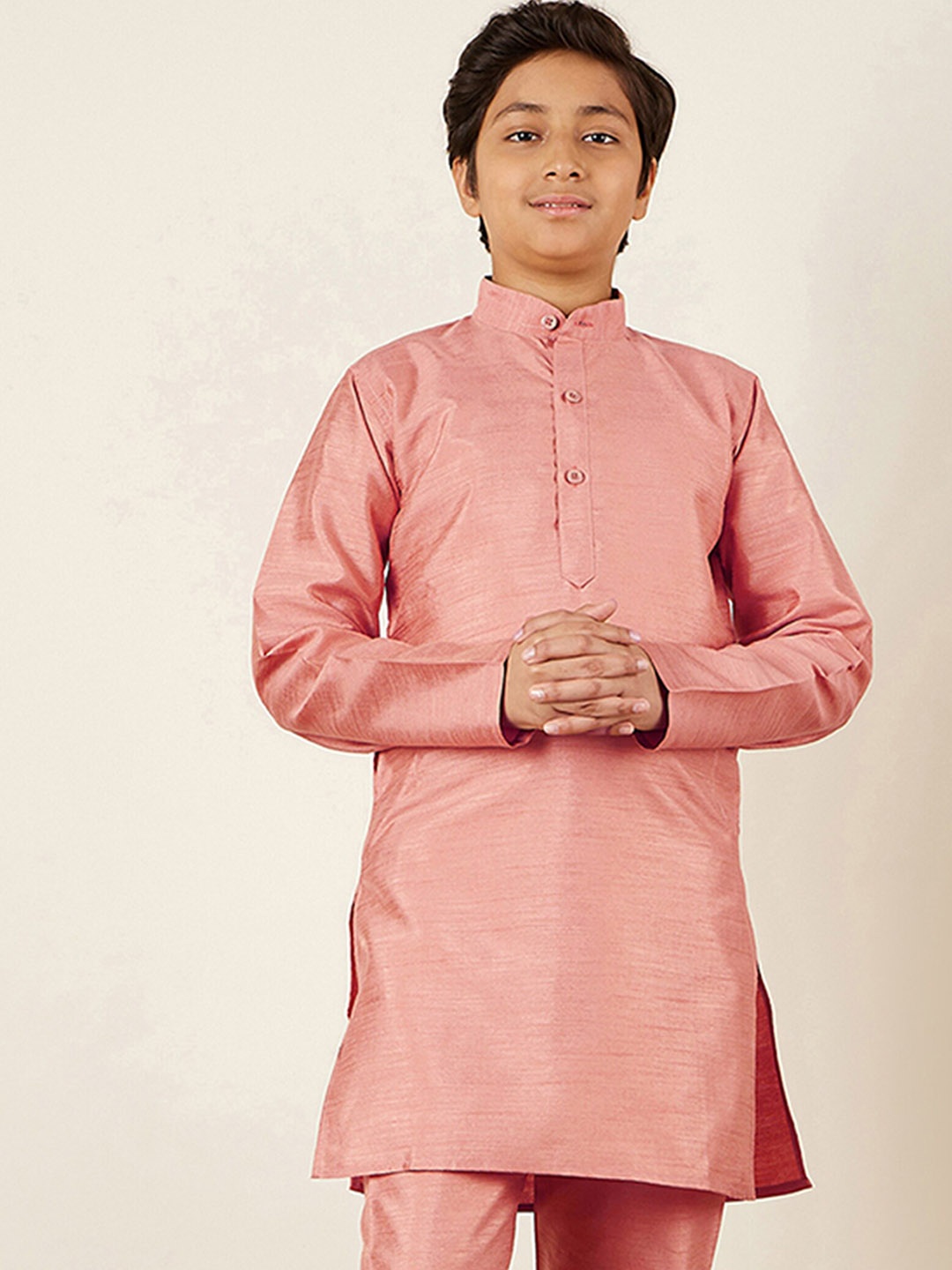 Aj DEZInES Boys Mandarin Collar Kurta, Peach