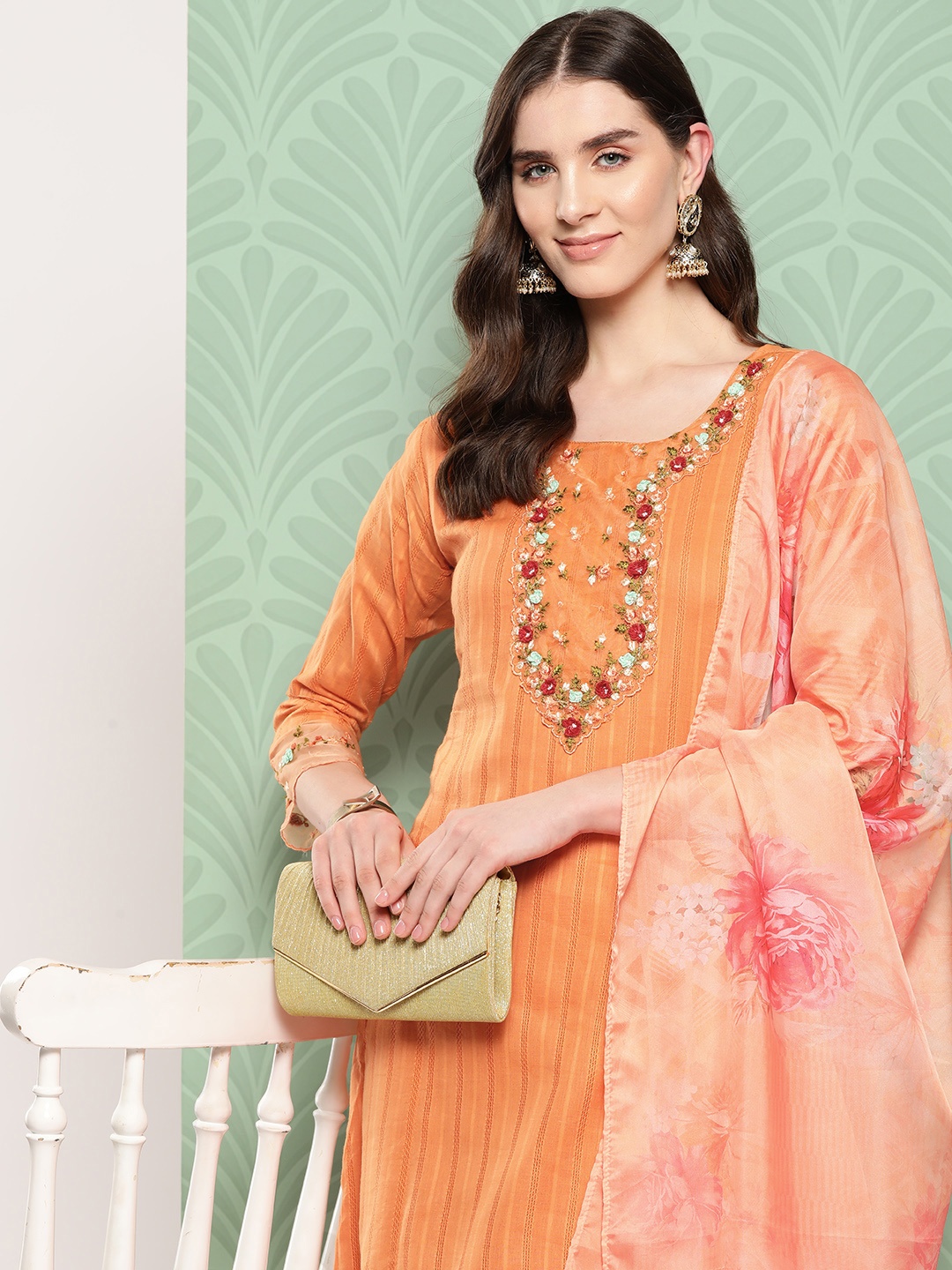 Indo Era Women Floral Yoke Design Regular Pure Cotton Kurta with Trousers & With Dupatta, Orange
Indo Era Women Floral Yoke Design Regular Pure Cotton Kurta with Trousers & With Dupatta, Orange