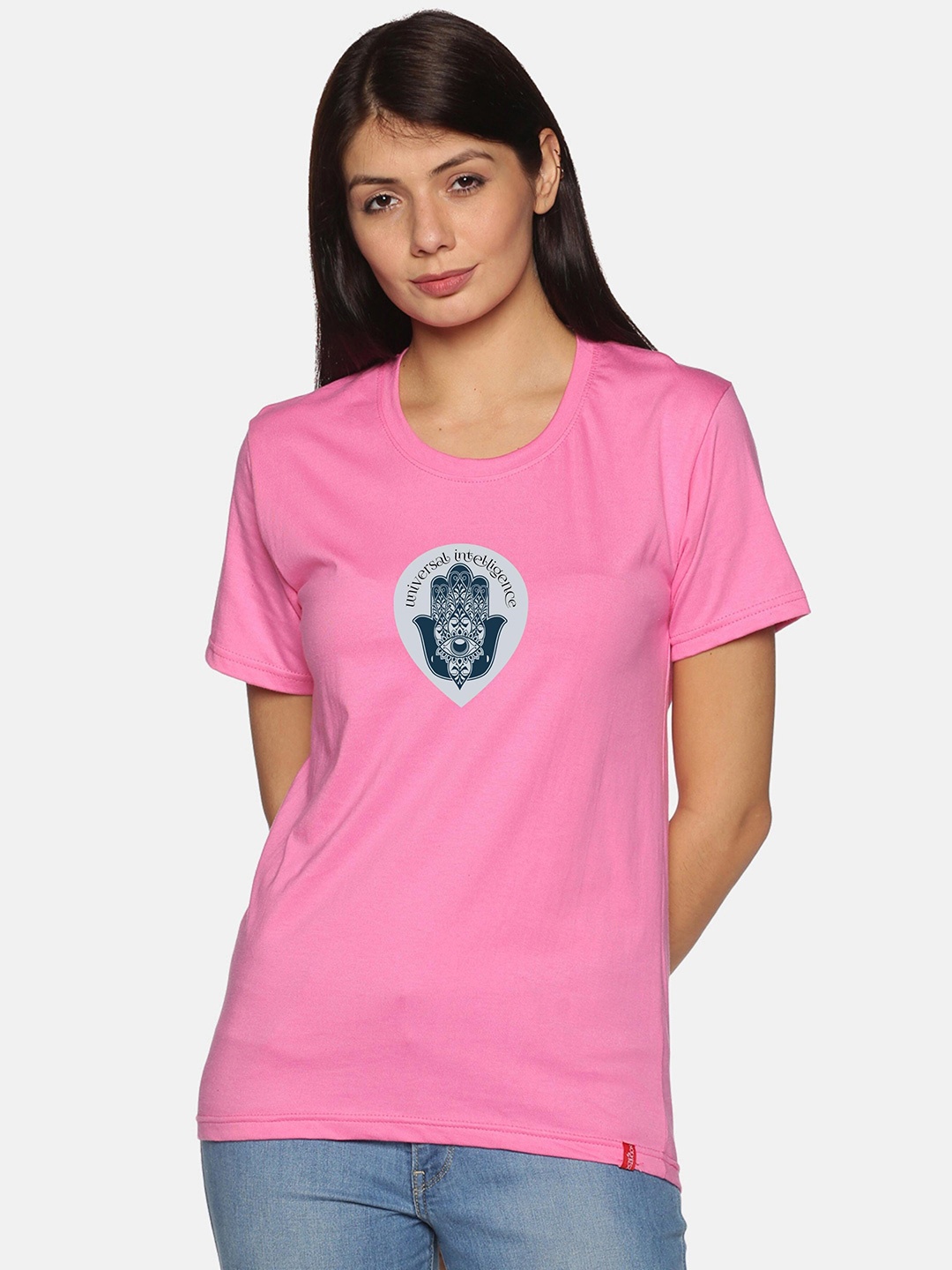 NOT YET by us Graphic Printed Round Neck Regular Fit Cotton Casual T-shirt, Pink