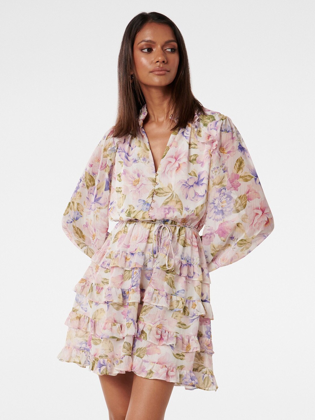 Forever New Floral Printed Cuffed Sleeves Tiered Gathered Fit & Flare Mini Dress, White
Forever New Floral Printed Cuffed Sleeves Tiered Gathered Fit & Flare Mini Dress, White