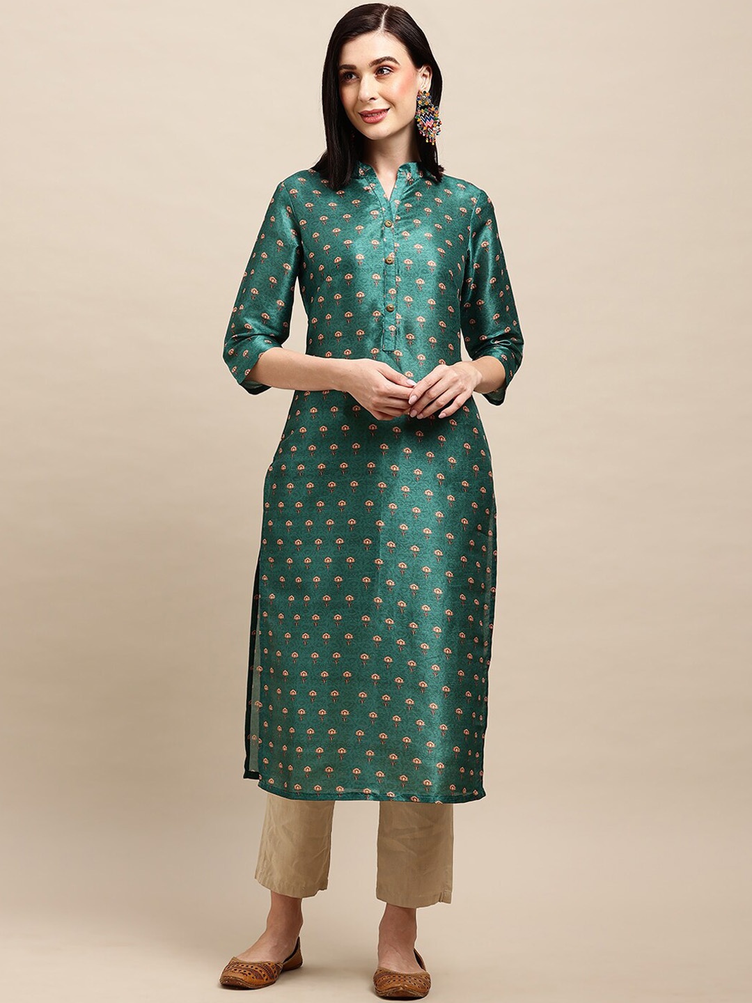 all about you Green & Gold Ethnic Motifs Thread Work Chanderi Silk Straight Kurta
all about you Green & Gold Ethnic Motifs Thread Work Chanderi Silk Straight Kurta