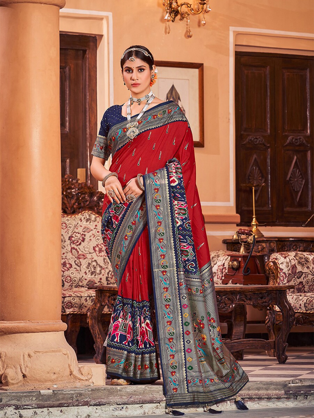 Mitera Ethnic Motifs Zari Art Silk Mysore Silk Saree, Red