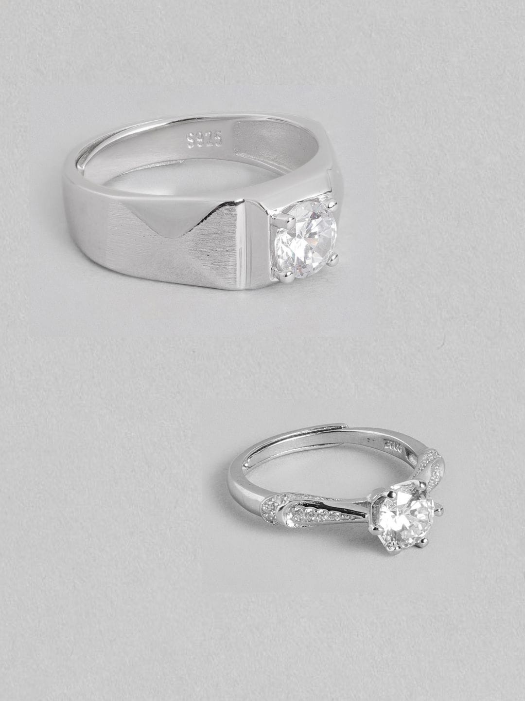 Zavya Unisex Set Of 2 925 Pure Sterling Silver Rhodium-plated Cubic Zirconia Couple Rings
Zavya Unisex Set Of 2 925 Pure Sterling Silver Rhodium-plated Cubic Zirconia Couple Rings