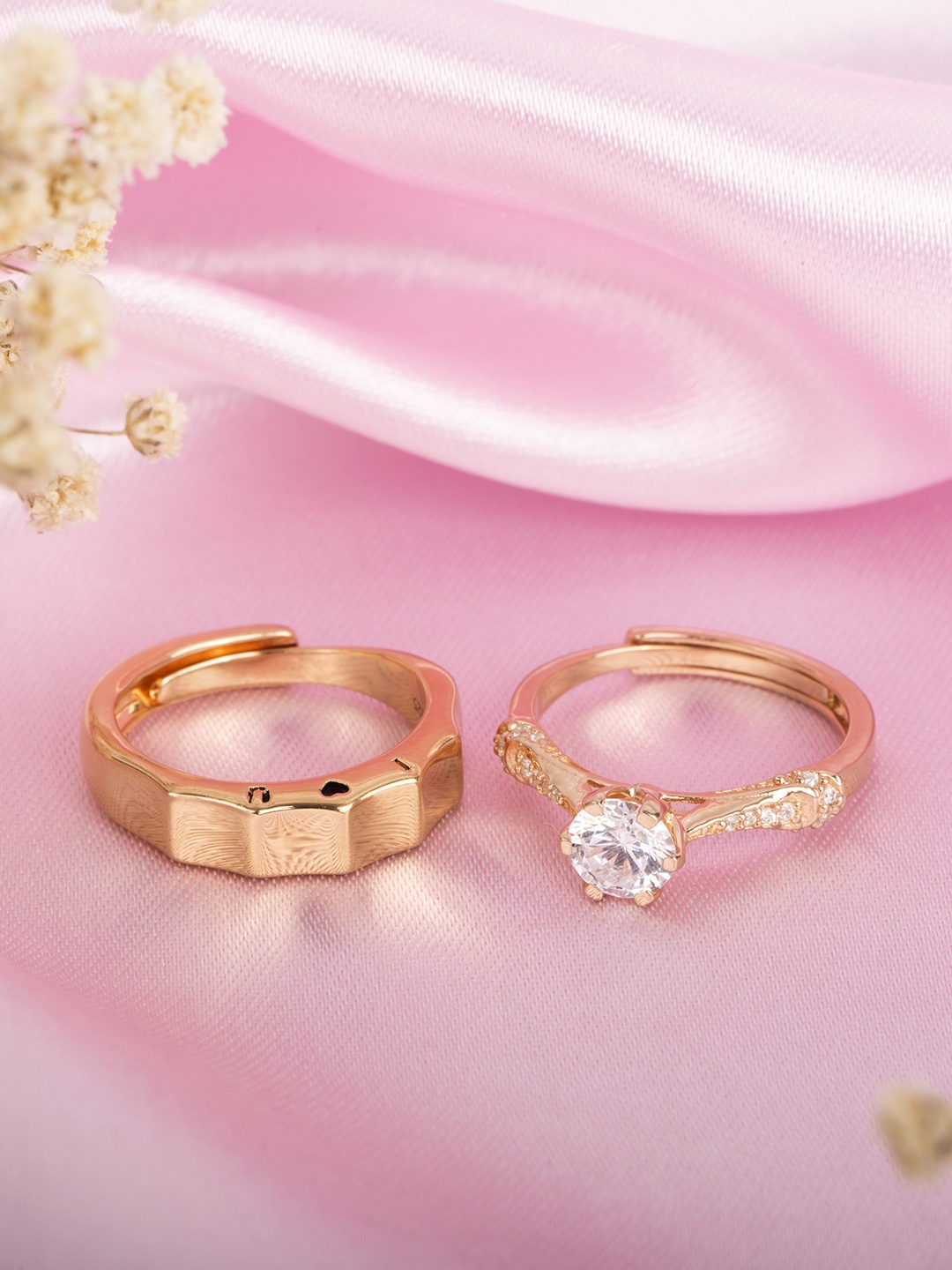 Zavya Unisex Set Of 2 92.5 Sterling Silver Rose-Plated & CZ-Studded Couple Ring, Rose gold
Zavya Unisex Set Of 2 92.5 Sterling Silver Rose-Plated & CZ-Studded Couple Ring, Rose gold