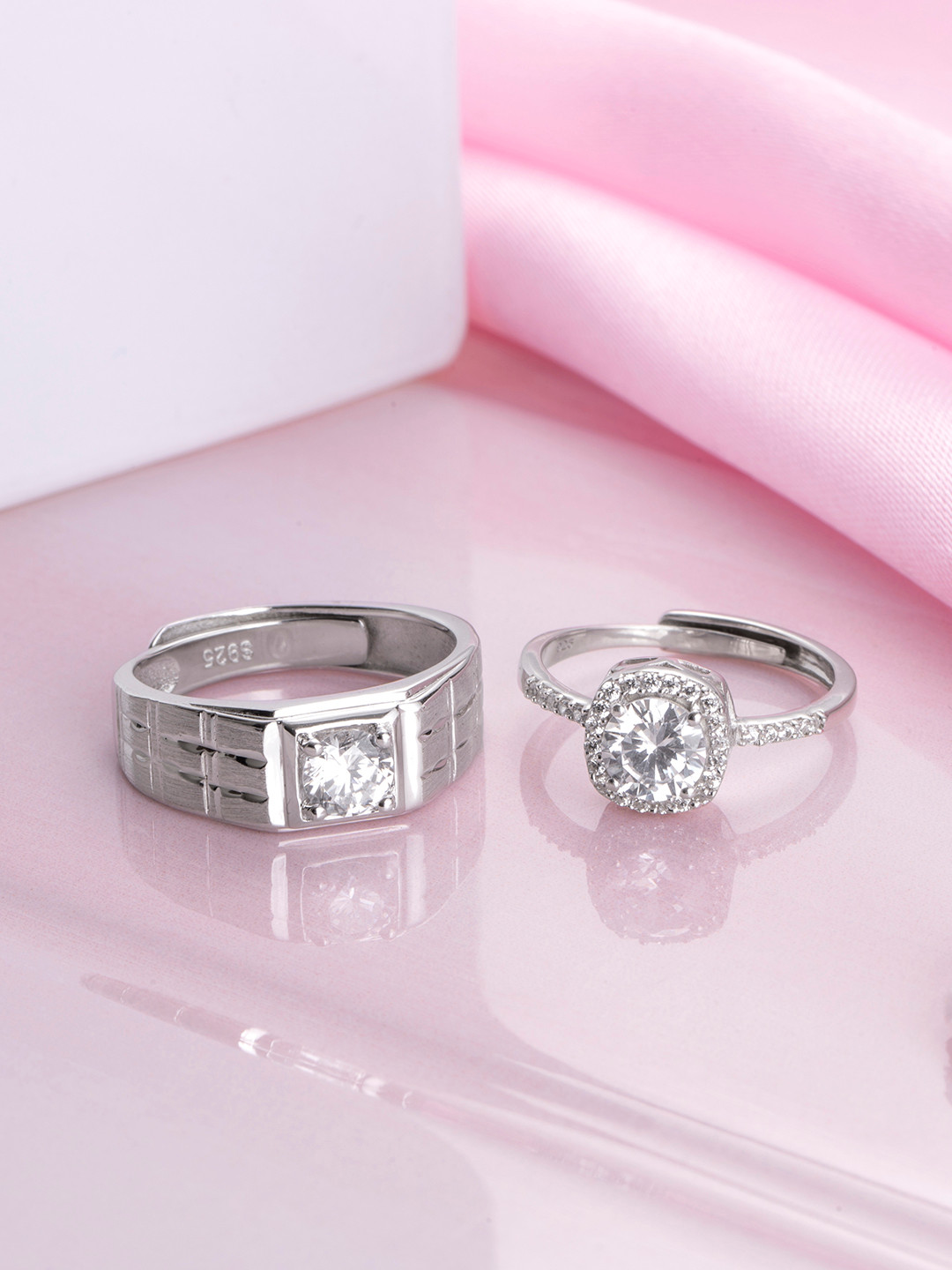 Zavya Unisex Set Of 2 92.5 Sterling Silver Rhodium-Plated CZ-Studded Couple Finger Ring
Zavya Unisex Set Of 2 92.5 Sterling Silver Rhodium-Plated CZ-Studded Couple Finger Ring