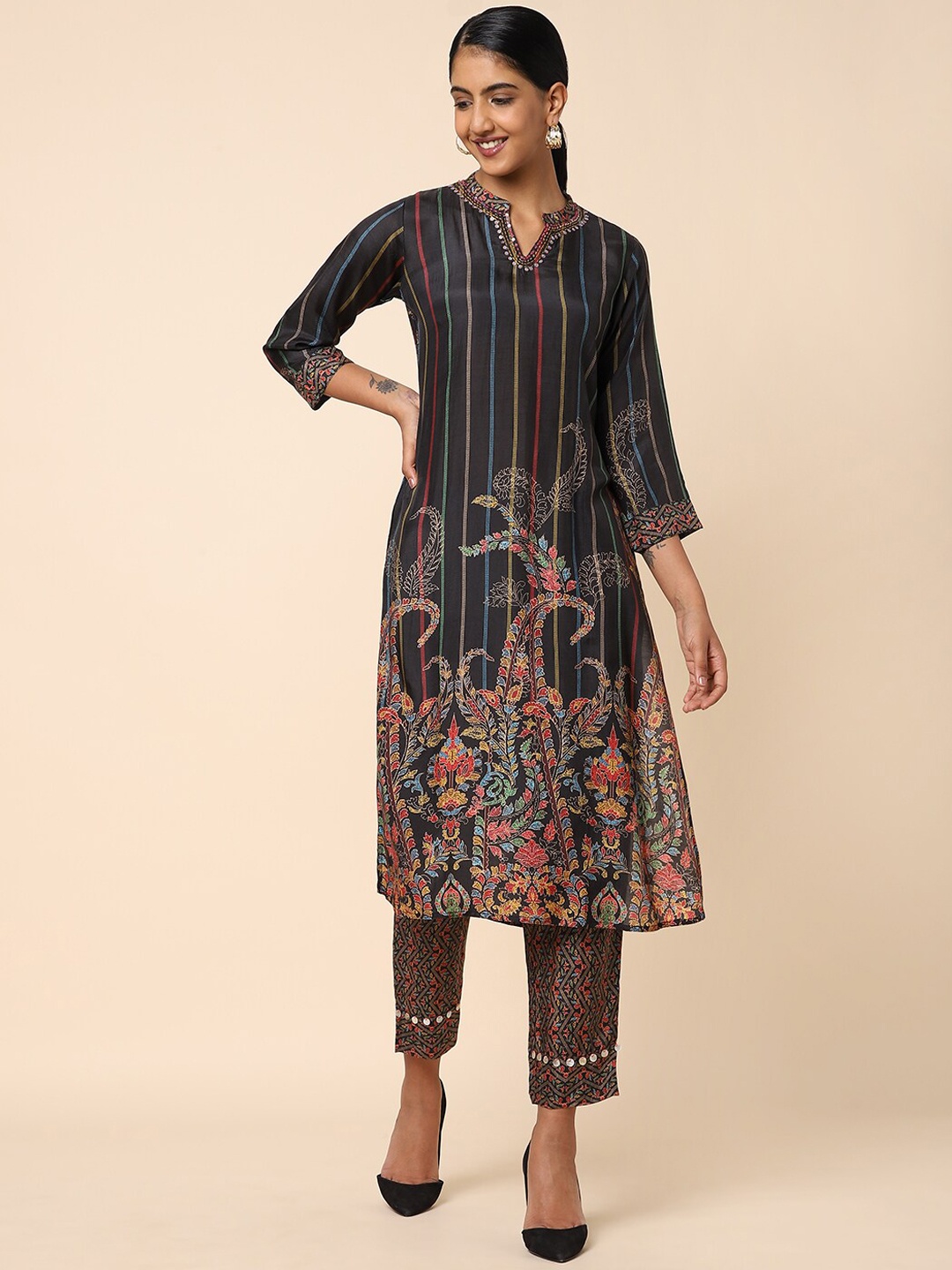 House Of Dharaa Ethnic Motifs Printed Regular Mirror Work Kurta With Trousers, Black
House Of Dharaa Ethnic Motifs Printed Regular Mirror Work Kurta With Trousers, Black