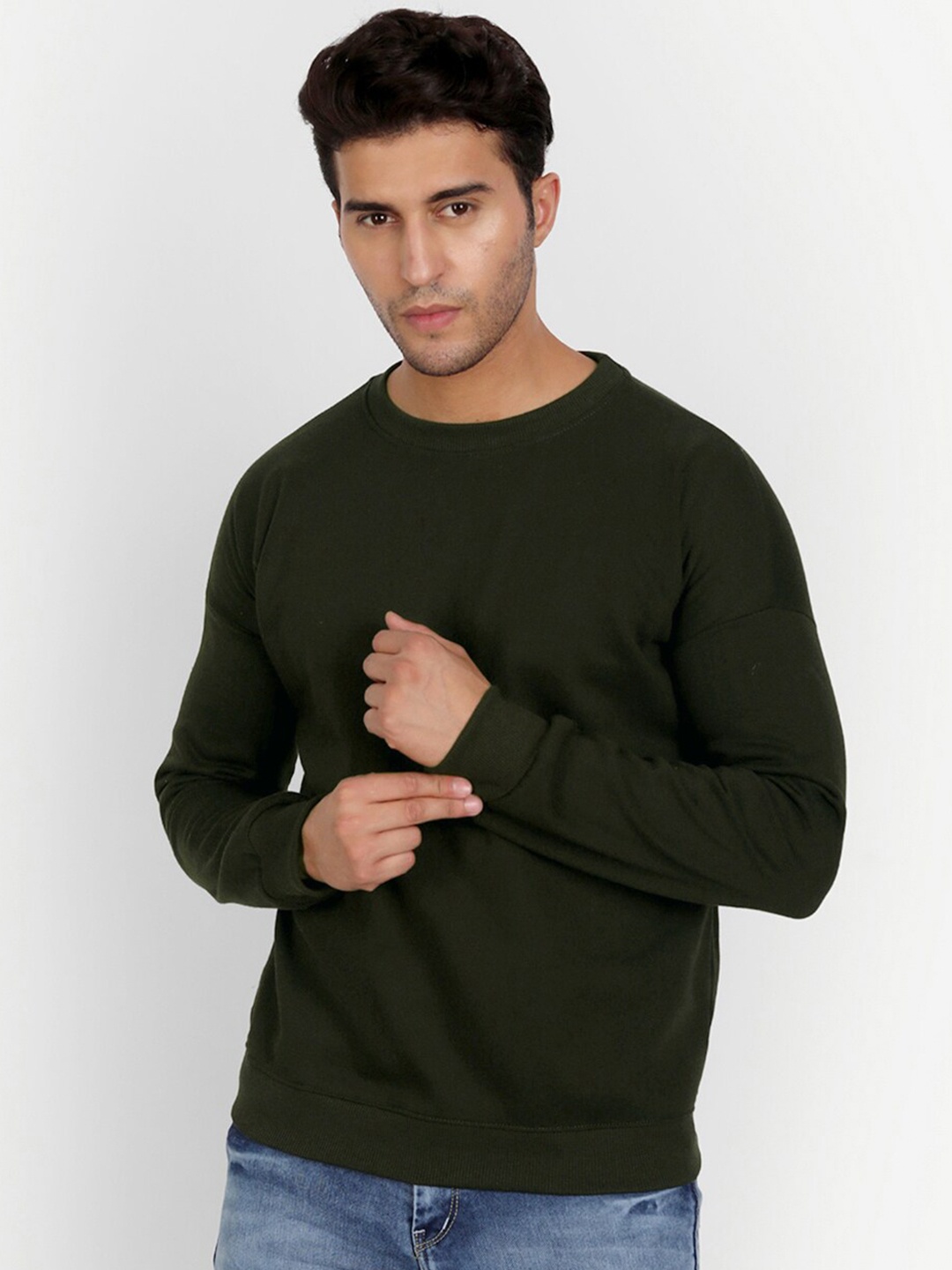 COLOR CAPITAL Round Neck Pullover Sweatshirt, Olive