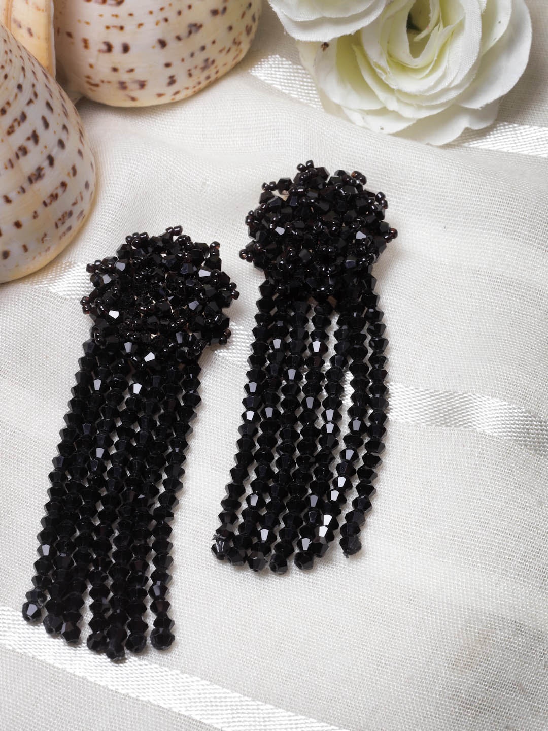 Moedbuille Silver-Plated Crystal Studded Contemporary Tasselled Drop Earrings