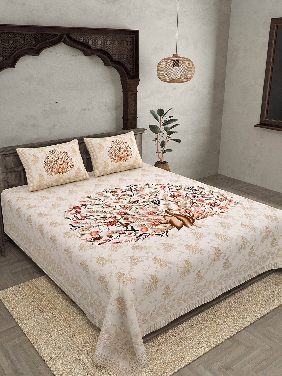 JAIPUR FABRIC Cream & Pink Printed Cotton 250 TC Queen Bedsheet with 2 Pillow Covers
JAIPUR FABRIC Cream & Pink Printed Cotton 250 TC Queen Bedsheet with 2 Pillow Covers