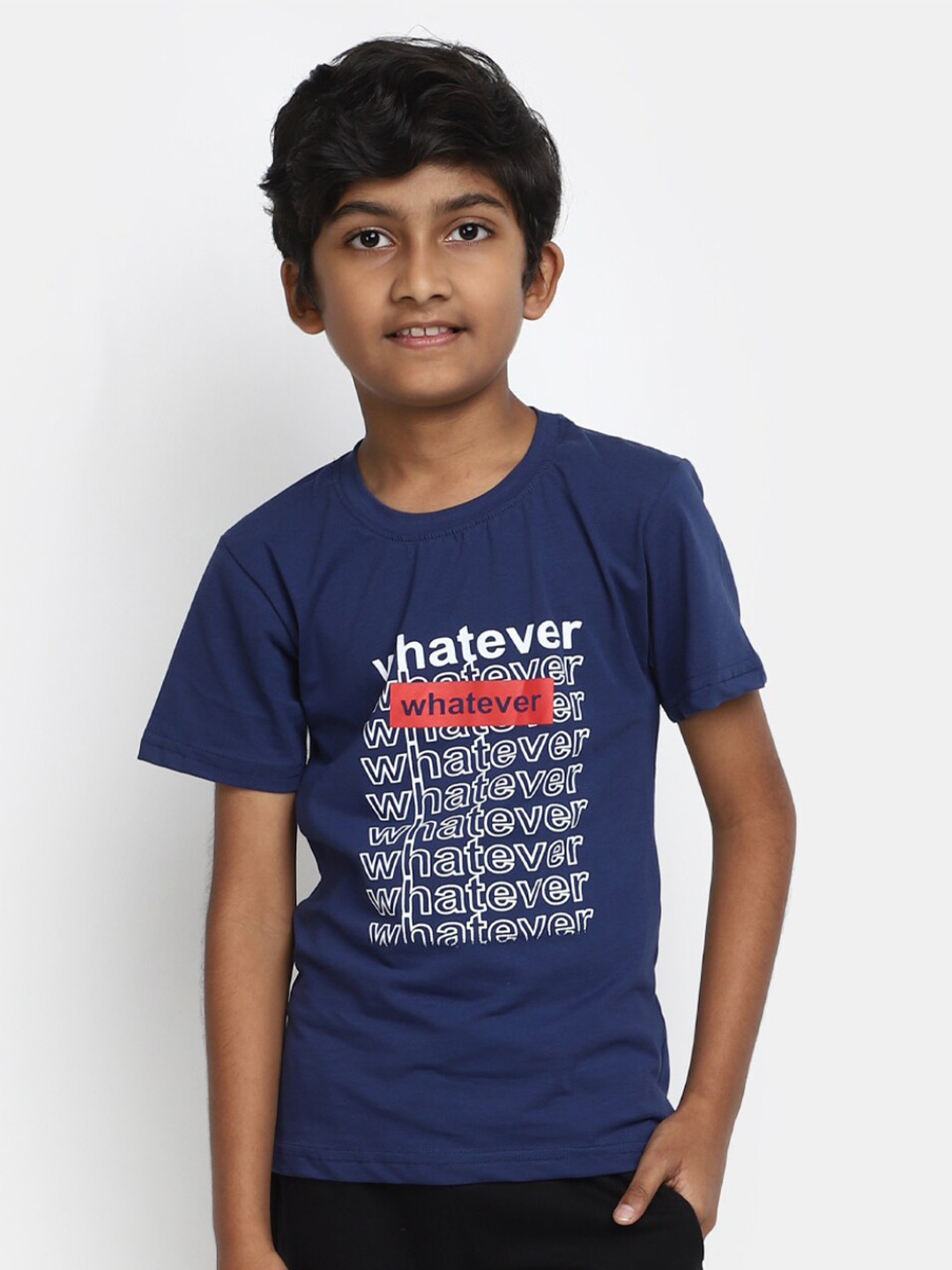 V-Mart Boys Typography Printed Cotton T-shirt, Blue