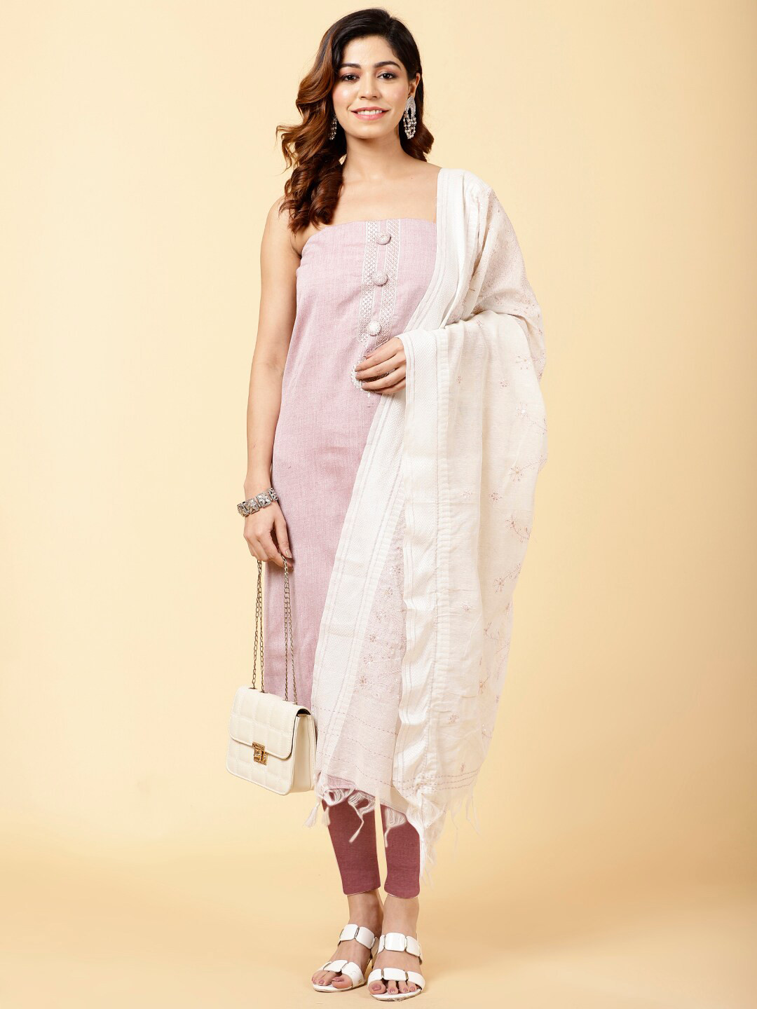 Meena Bazaar Unstitched Dress Material, Pink 
Meena Bazaar Unstitched Dress Material, Pink
