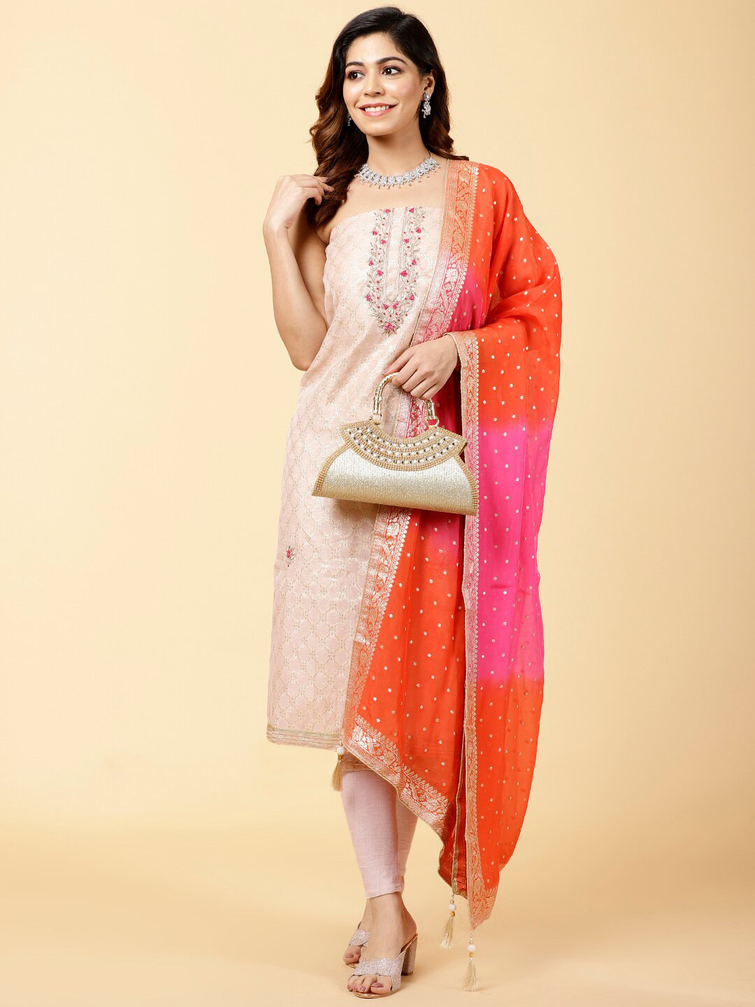Meena Bazaar Floral Woven Design Art Silk Unstitched Dress Material, Peach
Meena Bazaar Floral Woven Design Art Silk Unstitched Dress Material, Peach