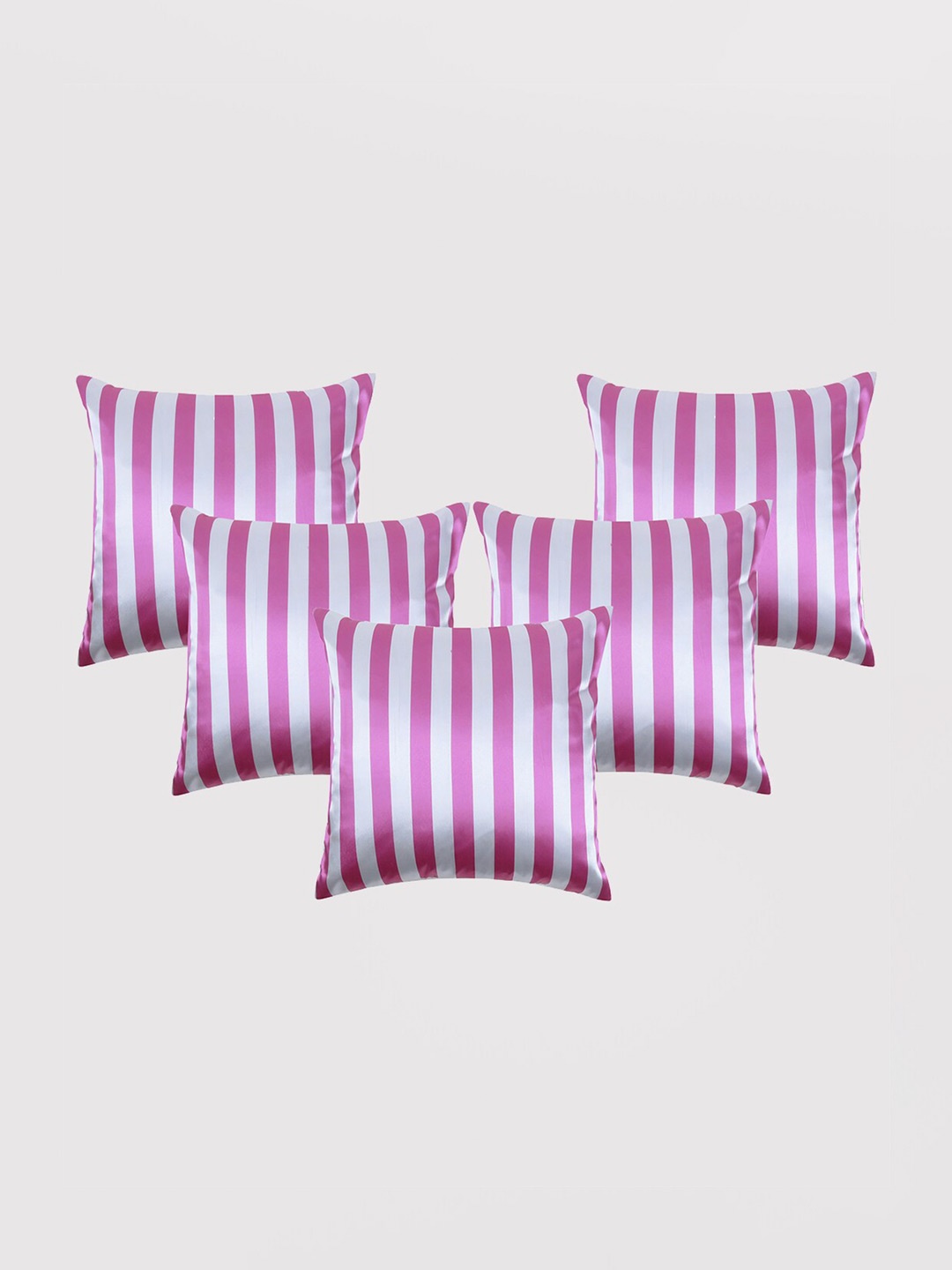 OUSSUM Pink & White 5 Pieces Striped Satin Square Cushion Covers
