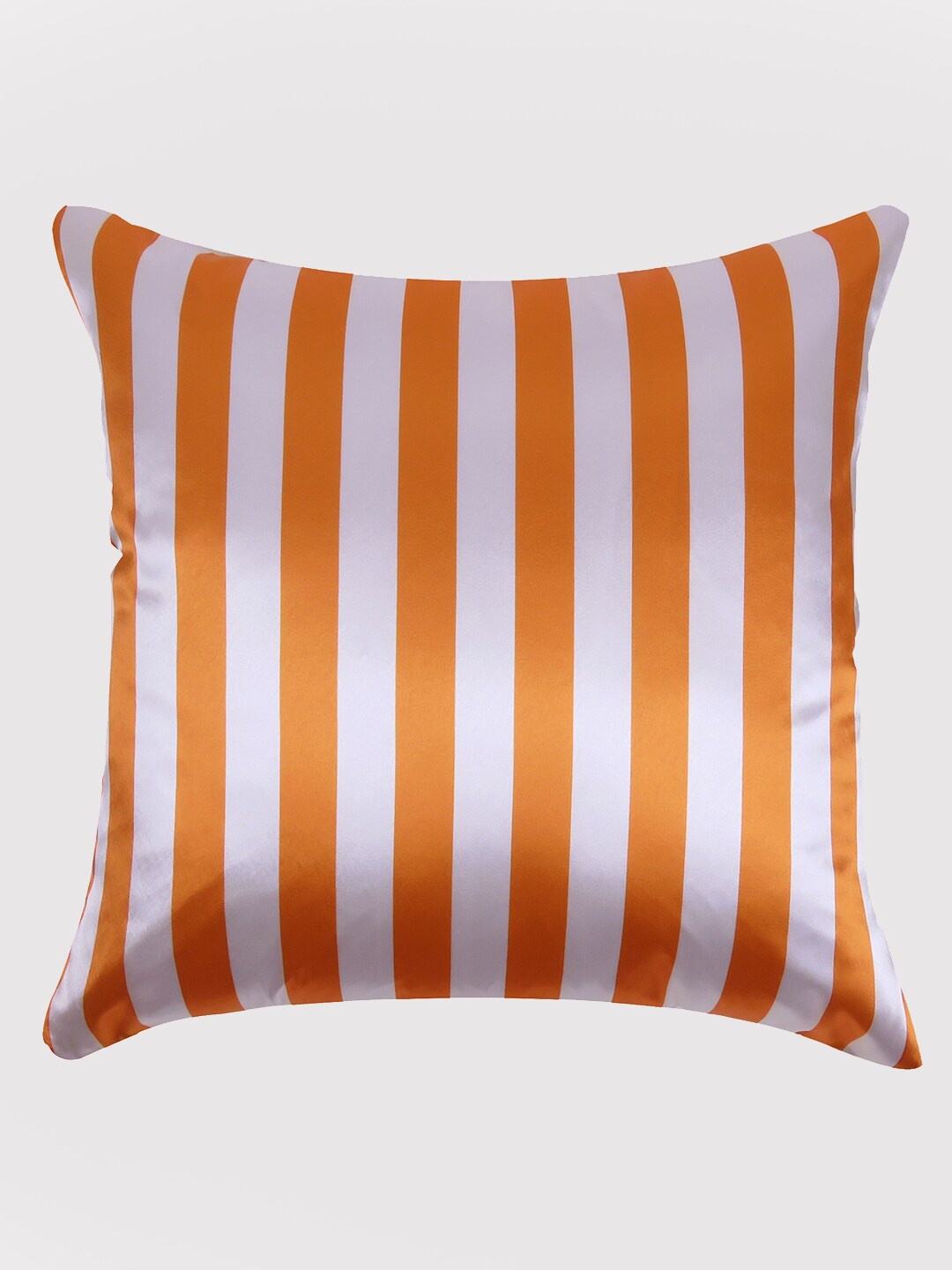 OUSSUM Orange & White Striped Satin Square Cushion Cover