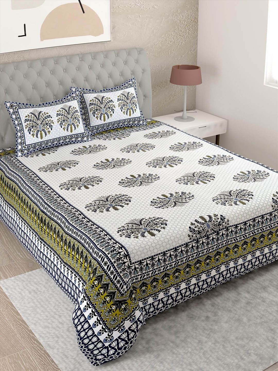 Lali Prints White & Green Ethnic Motifs Cotton 144 TC Single Bedsheet with 2 Pillow Covers
Lali Prints White & Green Ethnic Motifs Cotton 144 TC Single Bedsheet with 2 Pillow Covers