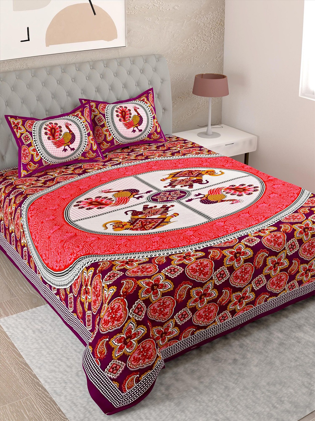 Lali Prints Purple Ethnic Motifs 144 TC Cotton Single Bedsheet with 2 Pillow Covers
Lali Prints Purple Ethnic Motifs 144 TC Cotton Single Bedsheet with 2 Pillow Covers