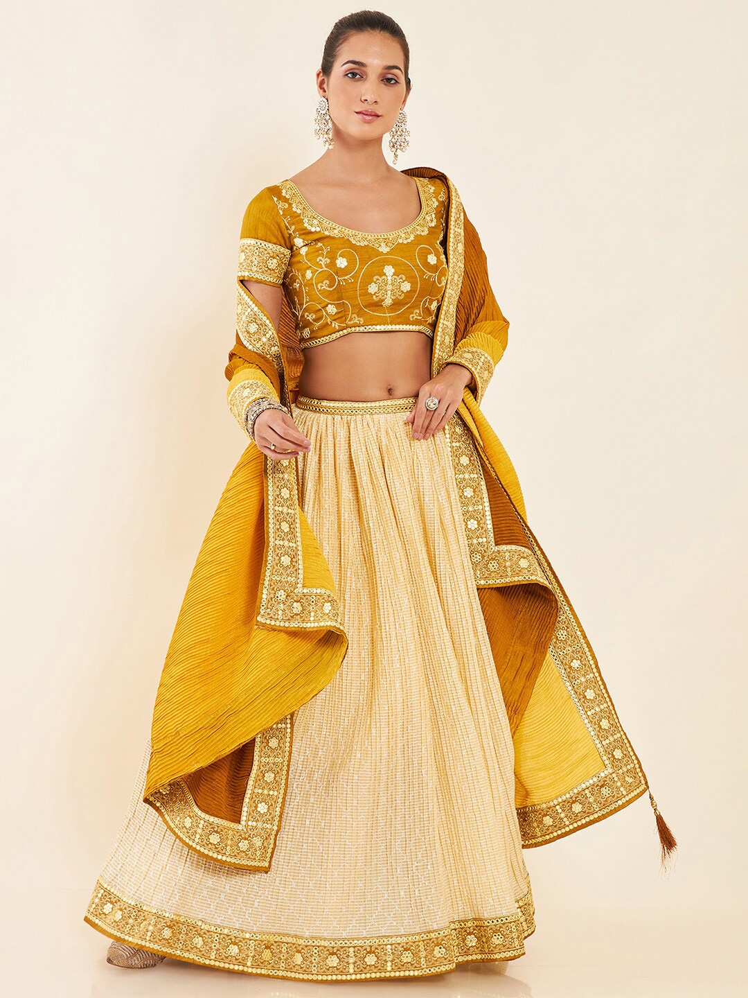 Soch Embroidered Sequinned Semi-Stitched Lehenga & Unstitched Blouse With Dupatta, Yellow
Soch Embroidered Sequinned Semi-Stitched Lehenga & Unstitched Blouse With Dupatta, Yellow